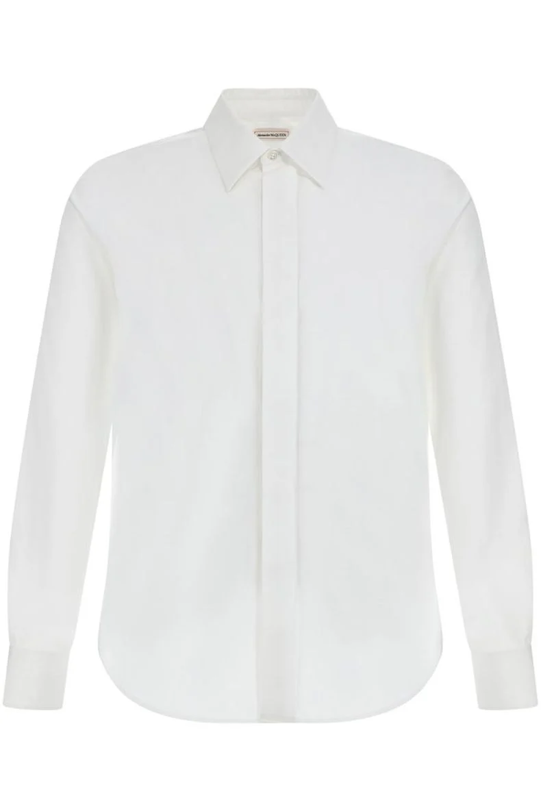 Alexander McQueen men's long-sleeved shirt in white cotton poplin