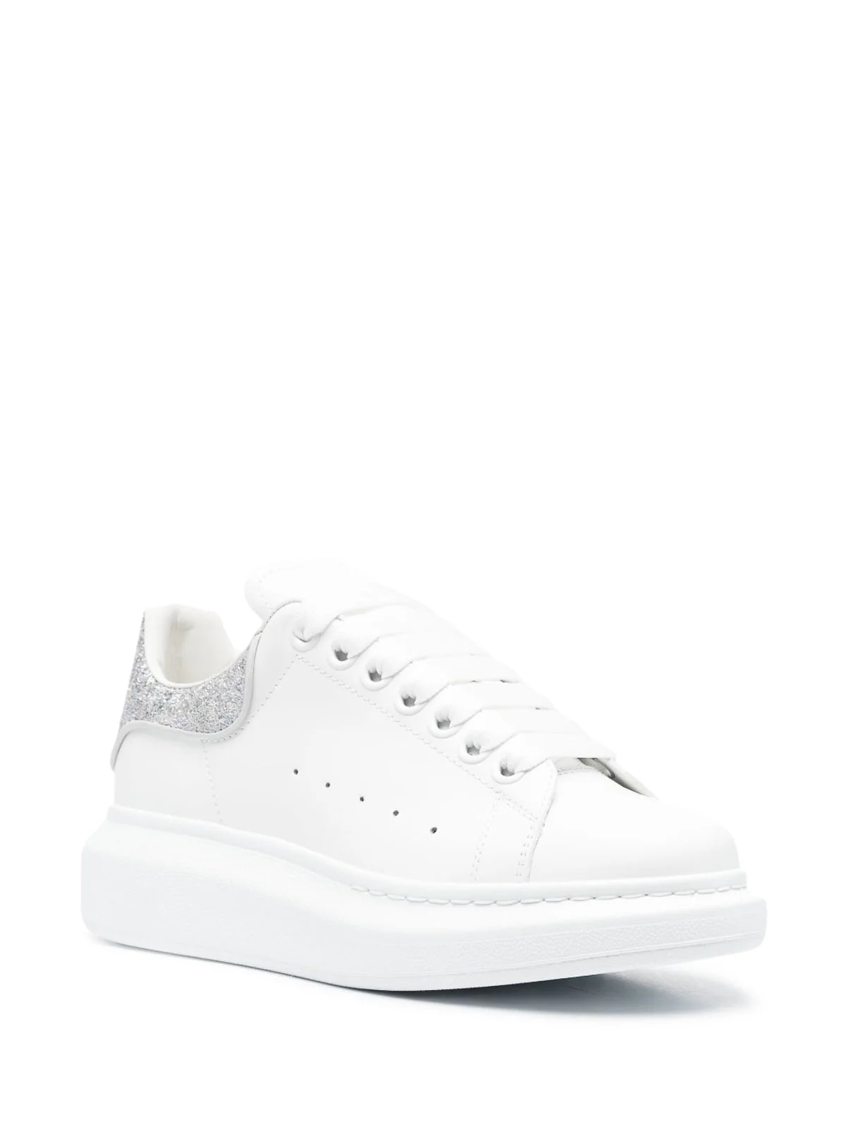 Alexander McQueen White Oversized Sneakers W Silver Glitter Tab - Image 2