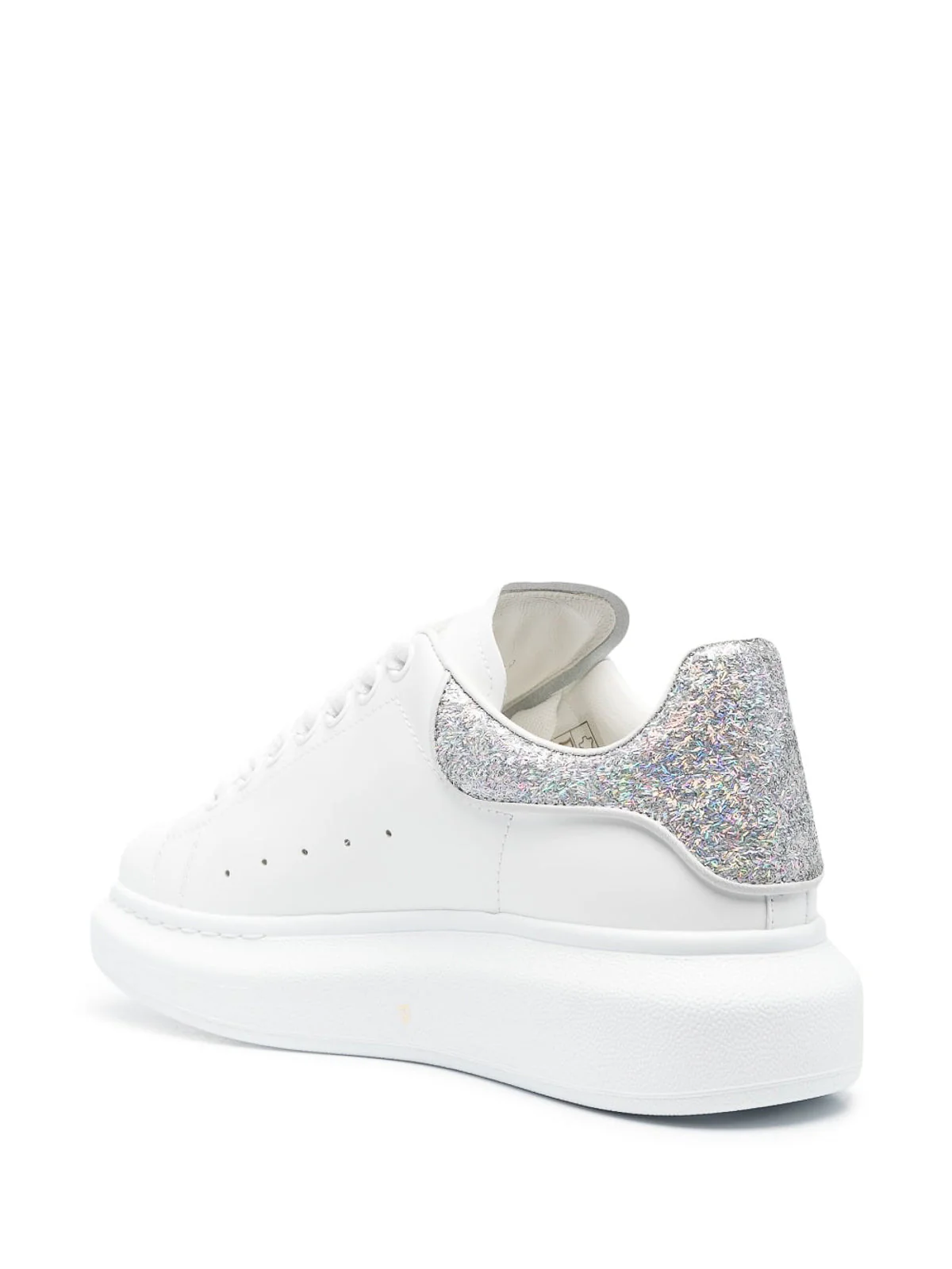 Alexander McQueen White Oversized Sneakers W Silver Glitter Tab - Image 4