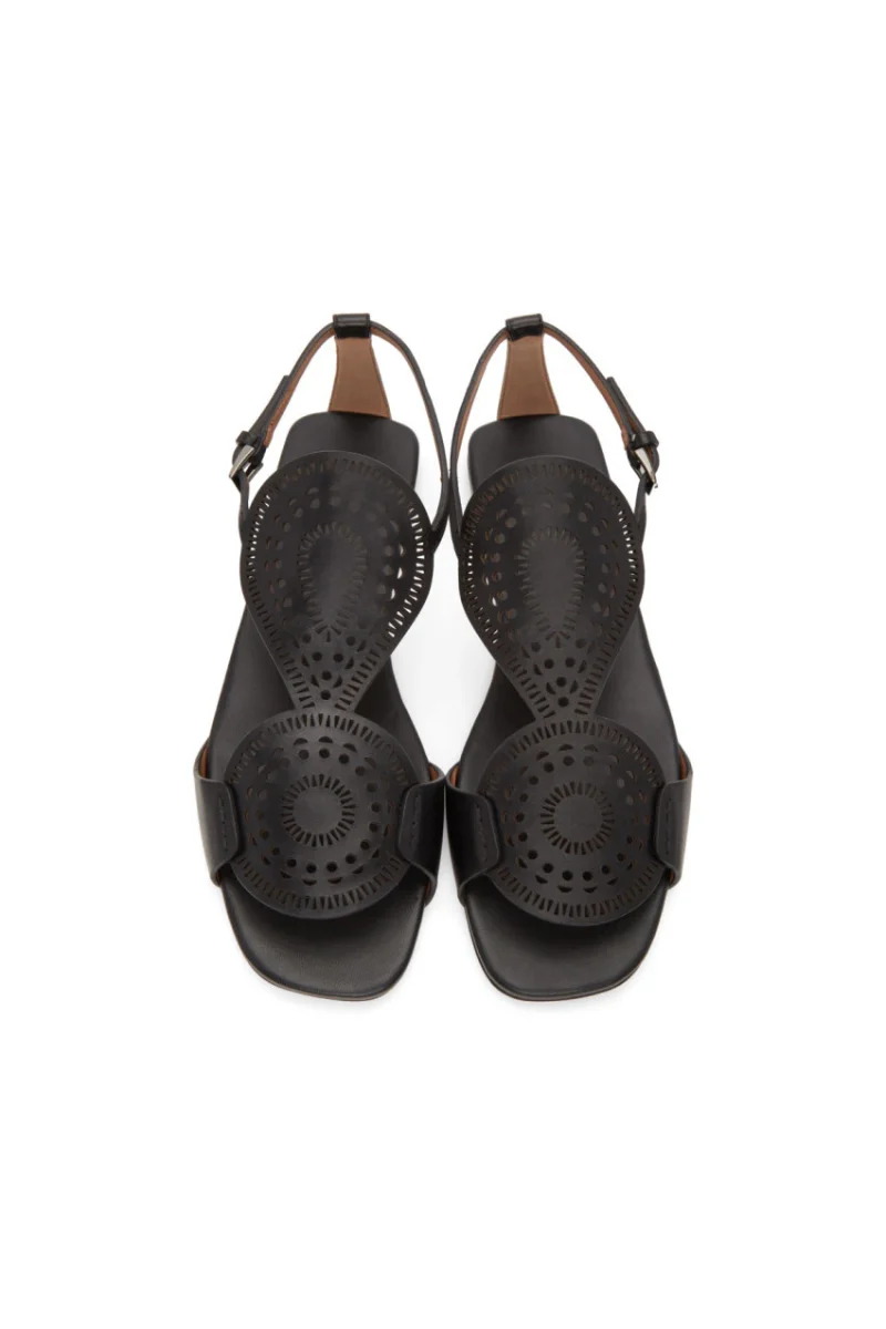 Alaia Women’s Perforated Black Leather Flat Slide