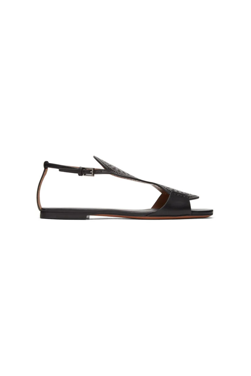 Alaia Women’s Perforated Black Leather Flat Slide - Image 2