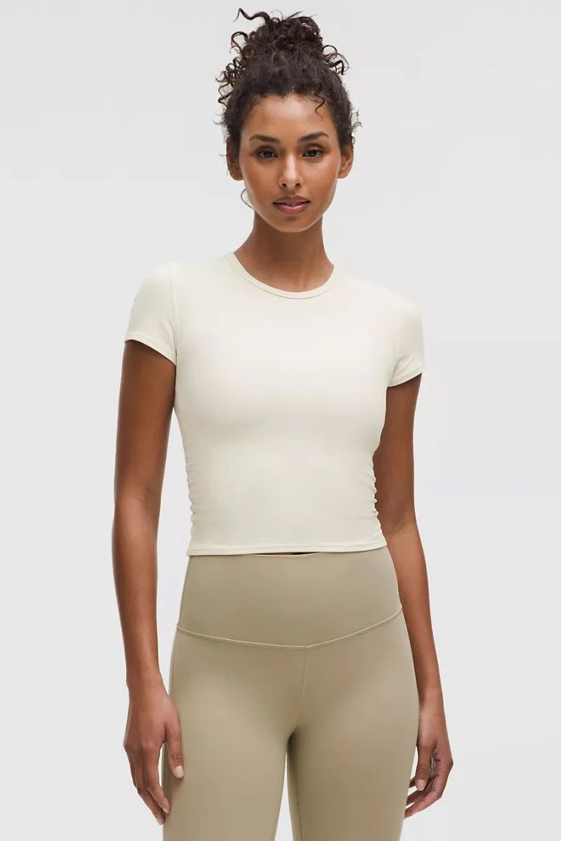 All It Takes Back-Twist Rib Short Sleeve _ Light Ivory