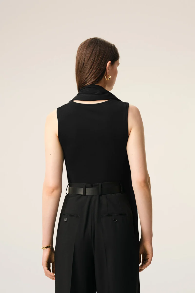 Ami Paris Black Jersey Sleeveless Lavalliere Top - Image 3