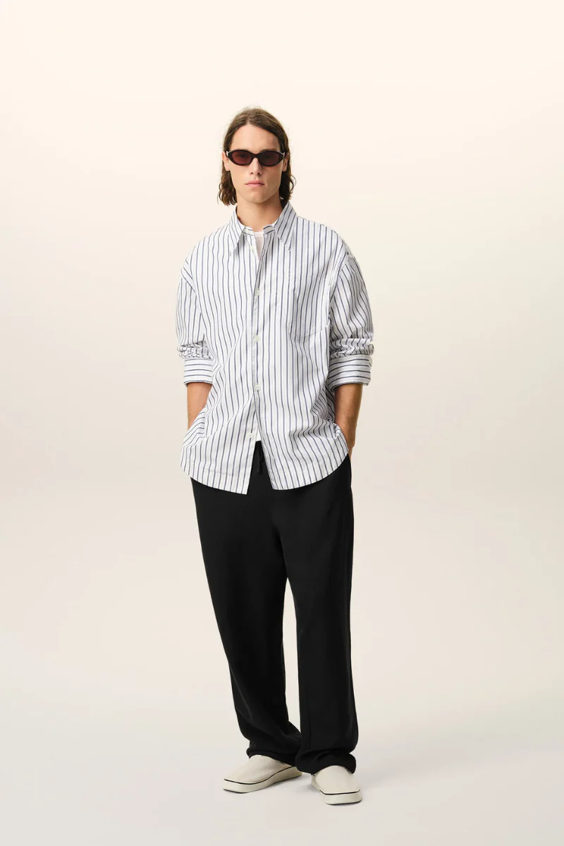 Ami Paris Blended Linen Elasticated Waist Trousers-Black - Image 2