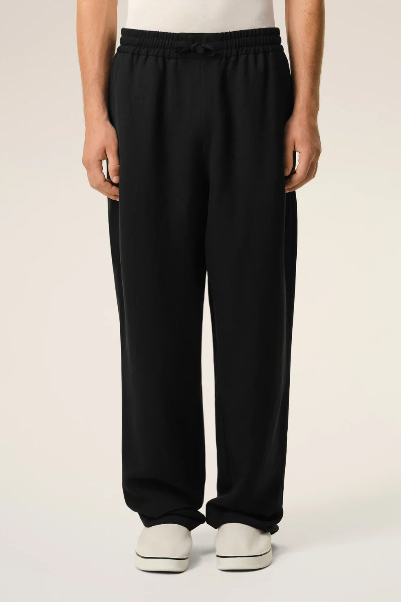 Ami Paris Blended Linen Elasticated Waist Trousers-Black - Image 3