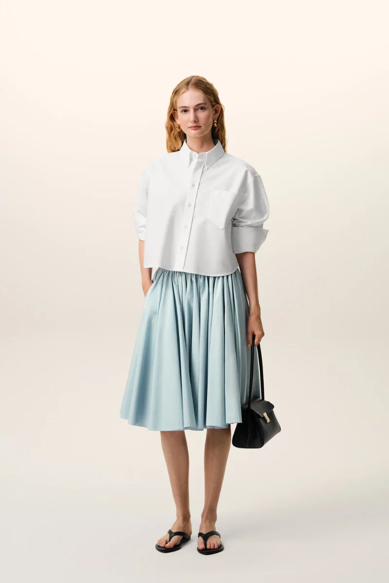 Ami Paris Button Down Cropped Oversized Shirt In Cotton Oxford-White - Image 2