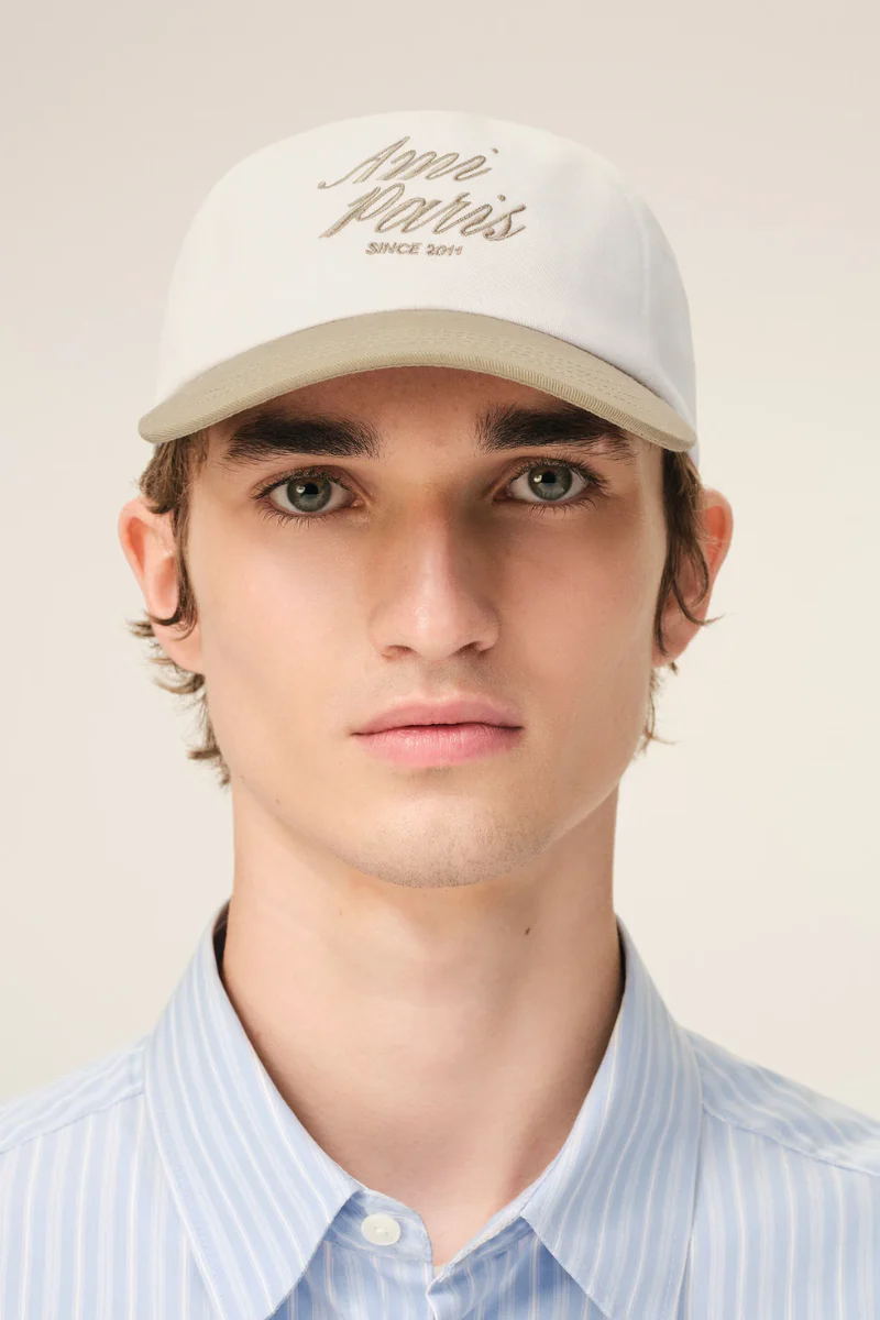 Ami Paris Cotton Bicolor Cap-Taupe Beige - Image 2