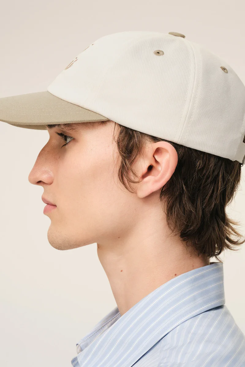 Ami Paris Cotton Bicolor Cap-Taupe Beige - Image 3