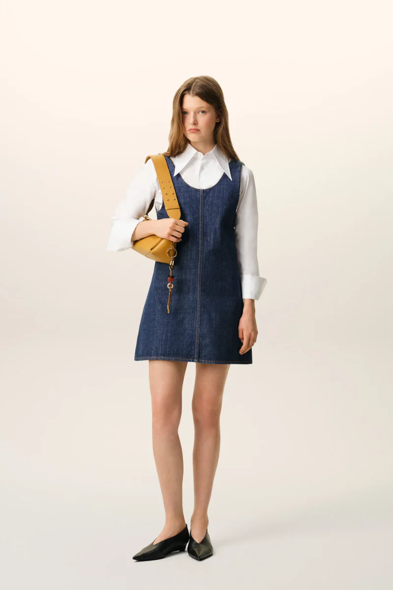 Ami Paris Cotton Short Strapped Dress-Denim Blue - Image 2