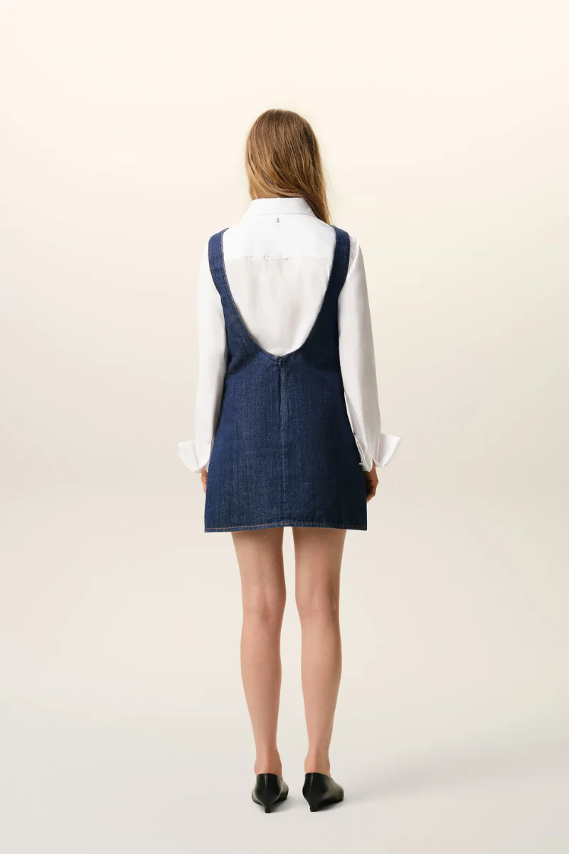 Ami Paris Cotton Short Strapped Dress-Denim Blue - Image 3