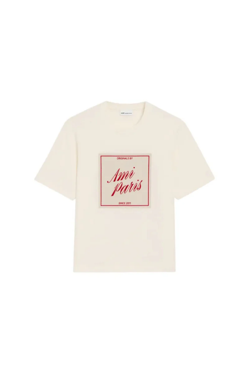 Ami Paris Heritage Print Short Sleeves T-Shirt In Thick Cotton-White