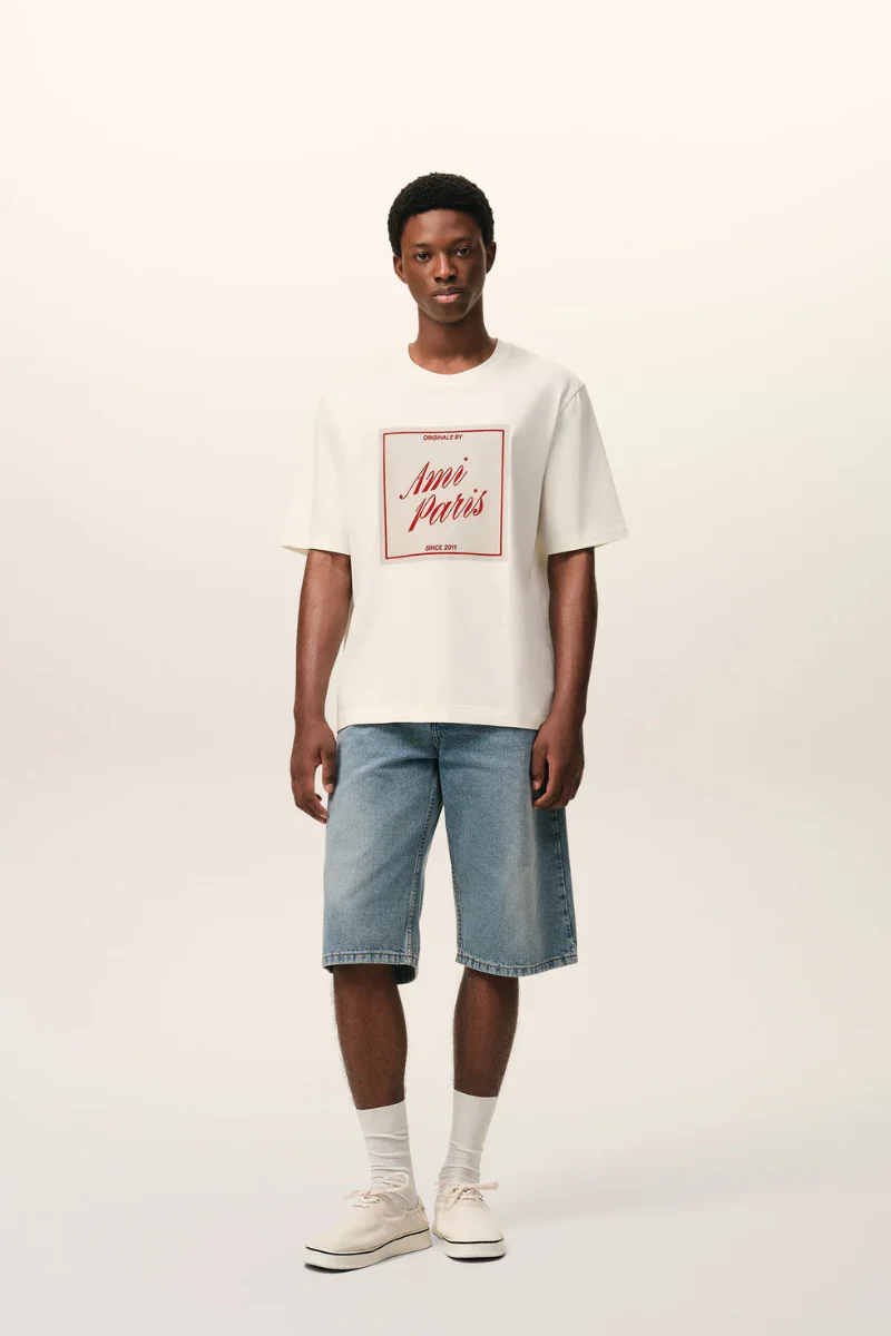 Ami Paris Heritage Print Short Sleeves T-Shirt In Thick Cotton-White - Image 2