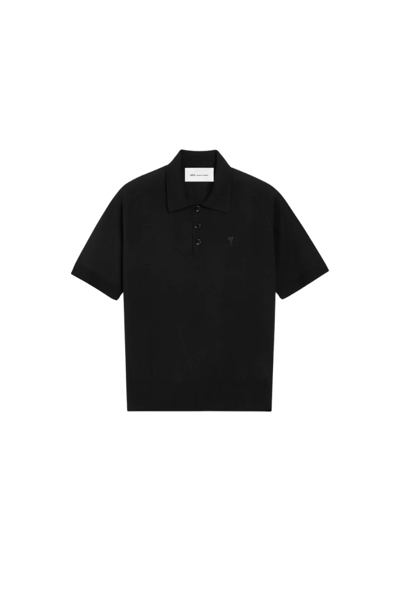 Ami Paris Merino Wool Short Sleeves Crewneck Cardigan-Black