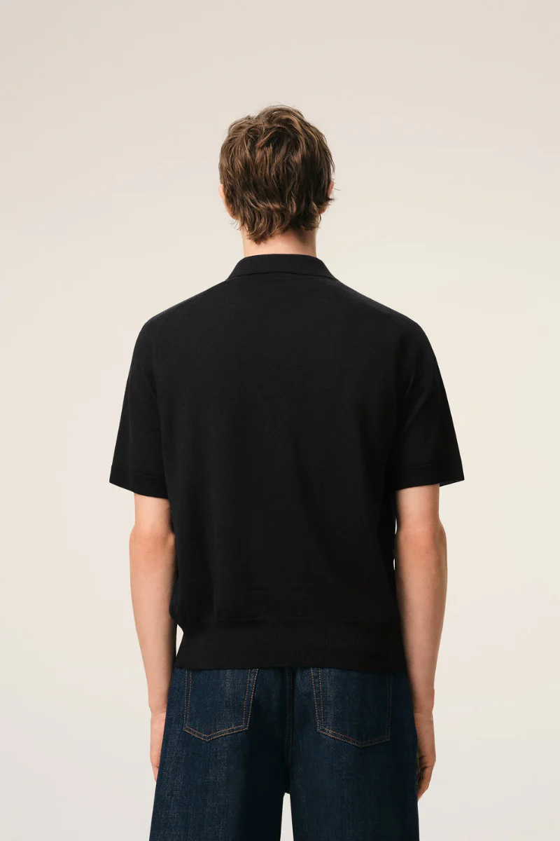 Ami Paris Merino Wool Short Sleeves Crewneck Cardigan-Black - Image 3