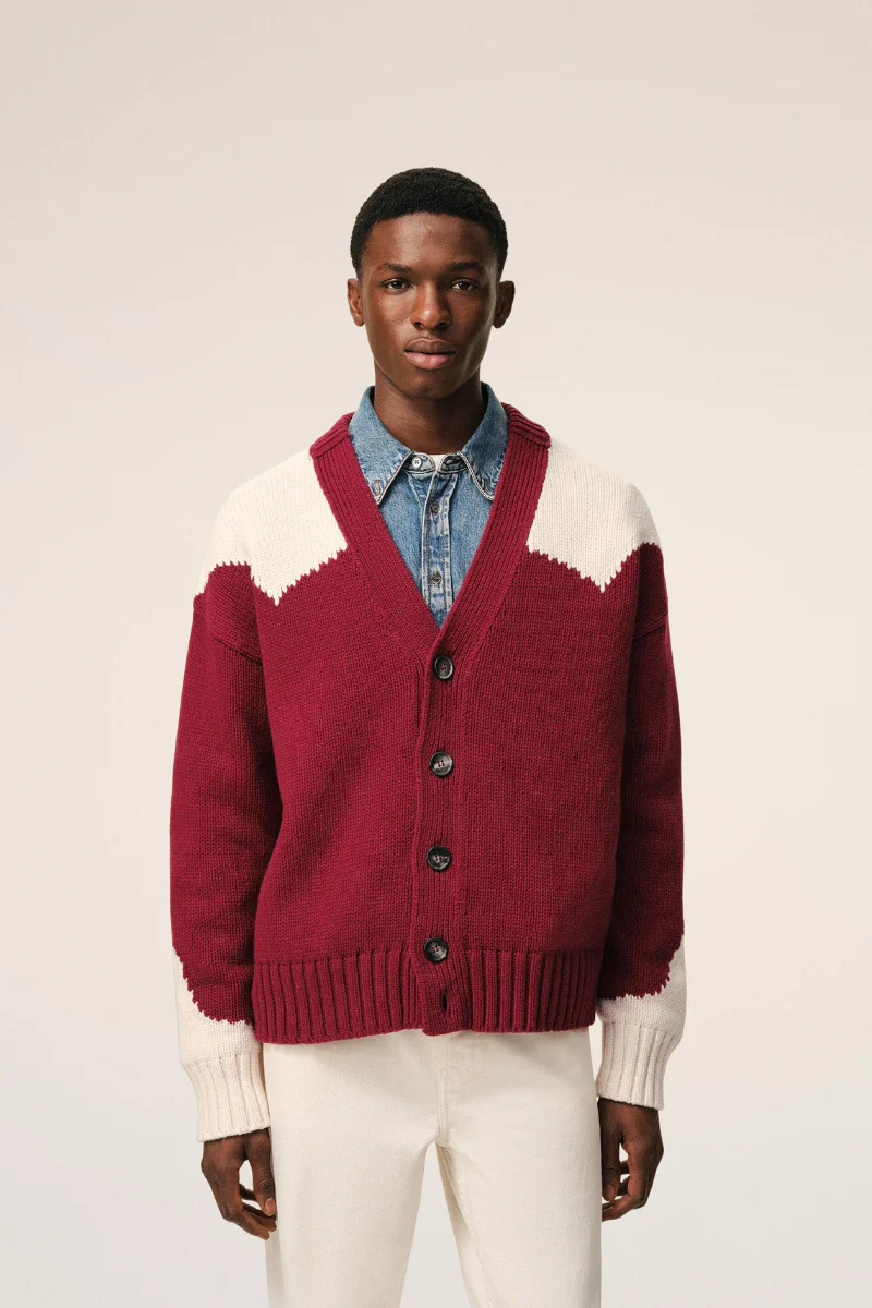 Ami Paris Moonlight De Coeur Cardigan-Red - Image 3
