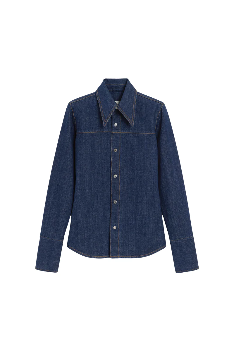 Ami Paris Sharp Collar Denim Snap-Button Shirt