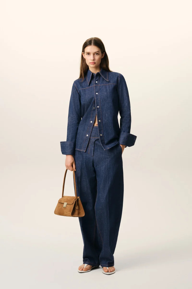 Ami Paris Sharp Collar Denim Snap-Button Shirt - Image 2