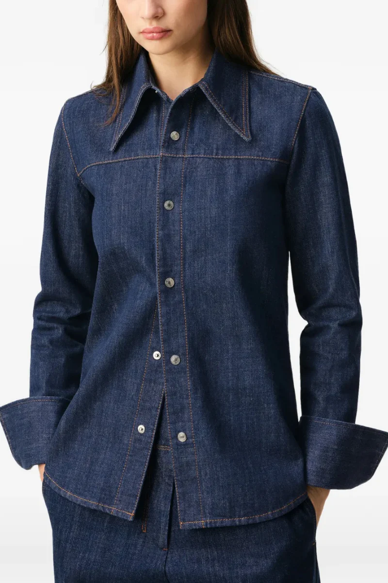 Ami Paris Sharp Collar Denim Snap-Button Shirt - Image 3