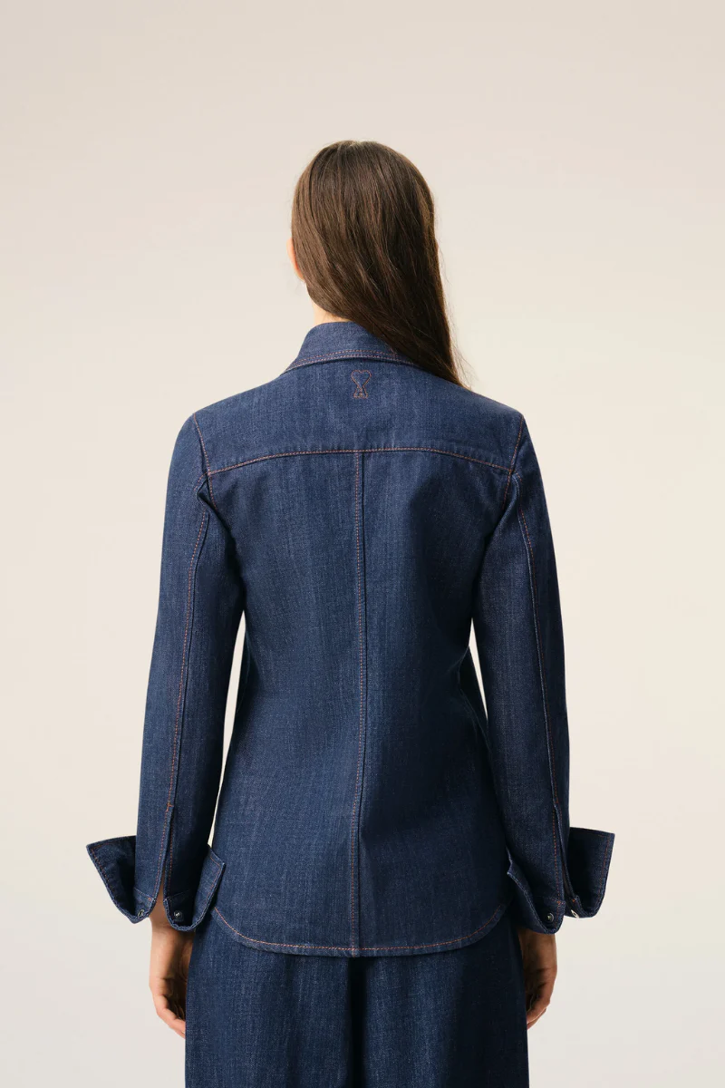 Ami Paris Sharp Collar Denim Snap-Button Shirt - Image 4