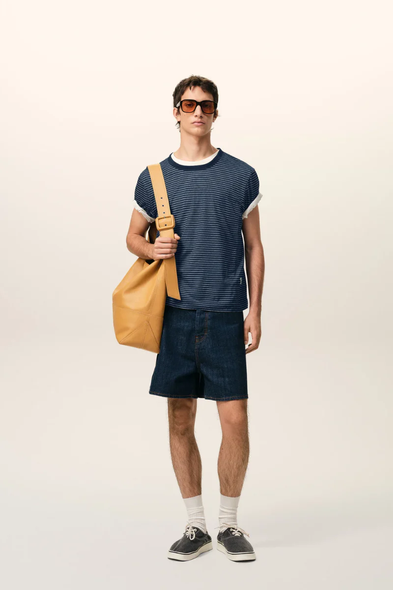 Ami Paris Short Sleeves T-Shirt In Striped Mercerised Jersey-Blue - Image 2