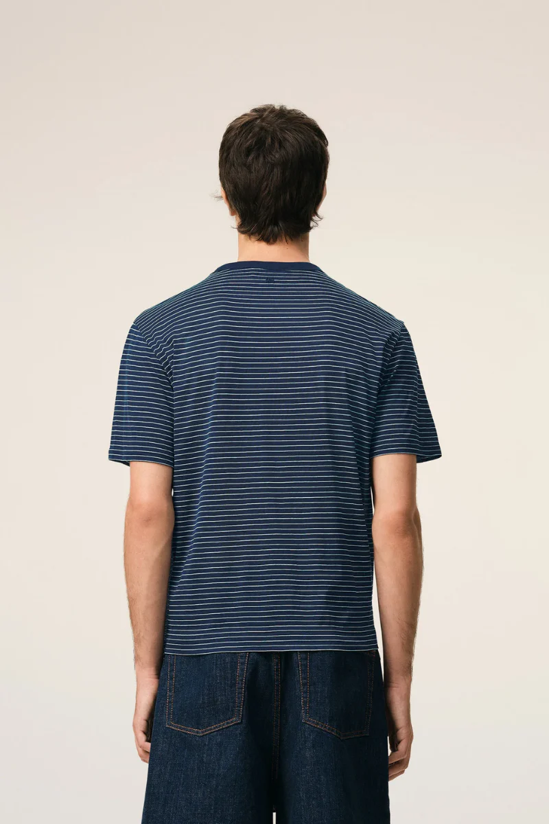Ami Paris Short Sleeves T-Shirt In Striped Mercerised Jersey-Blue - Image 3