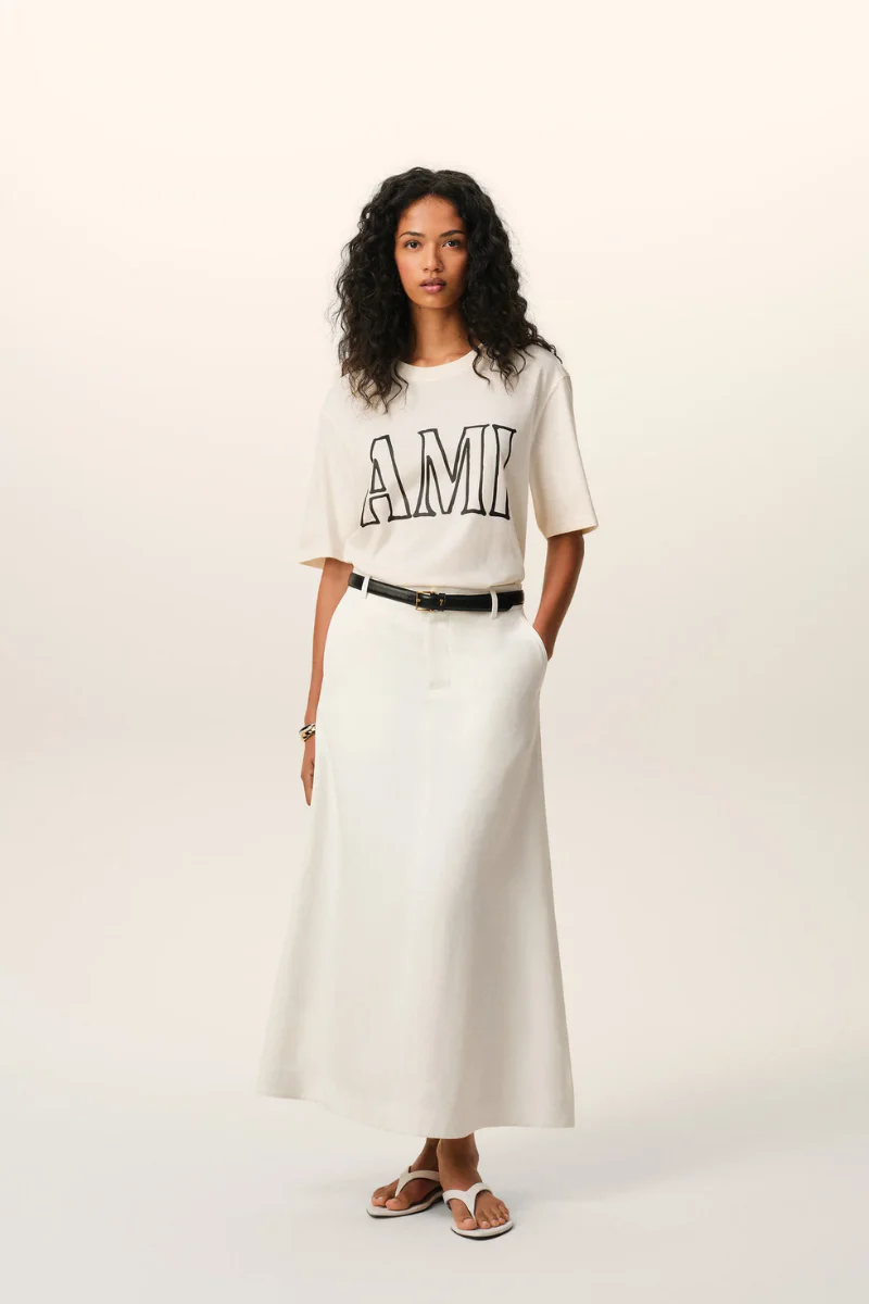 Ami Paris Short Sleeves T-Shirt In Thick Cotton Jersey-White Cream - Image 2