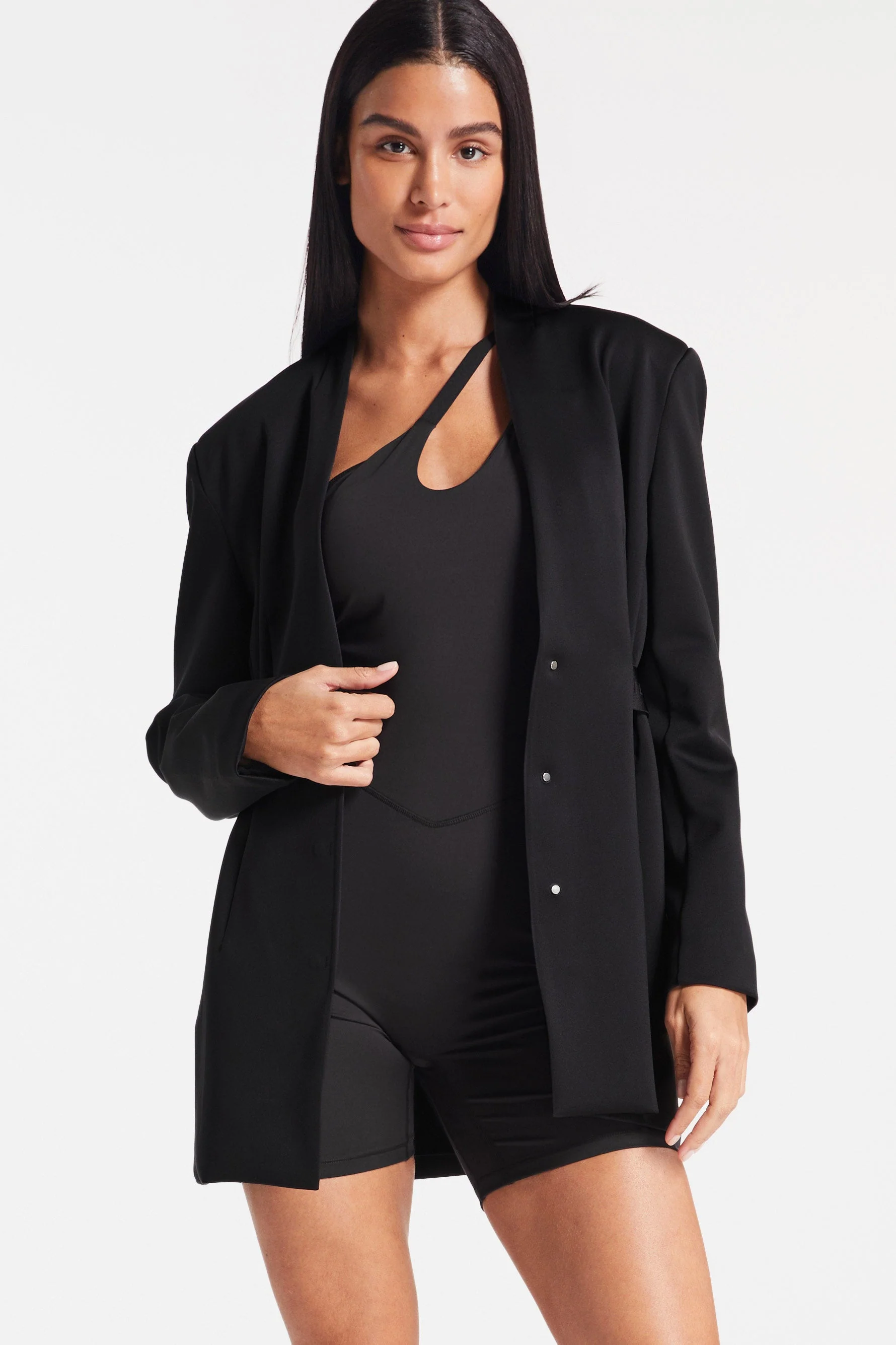 BANDIER Asymmetric Tempo Short Catsuit - Black BND10261 - Image 3