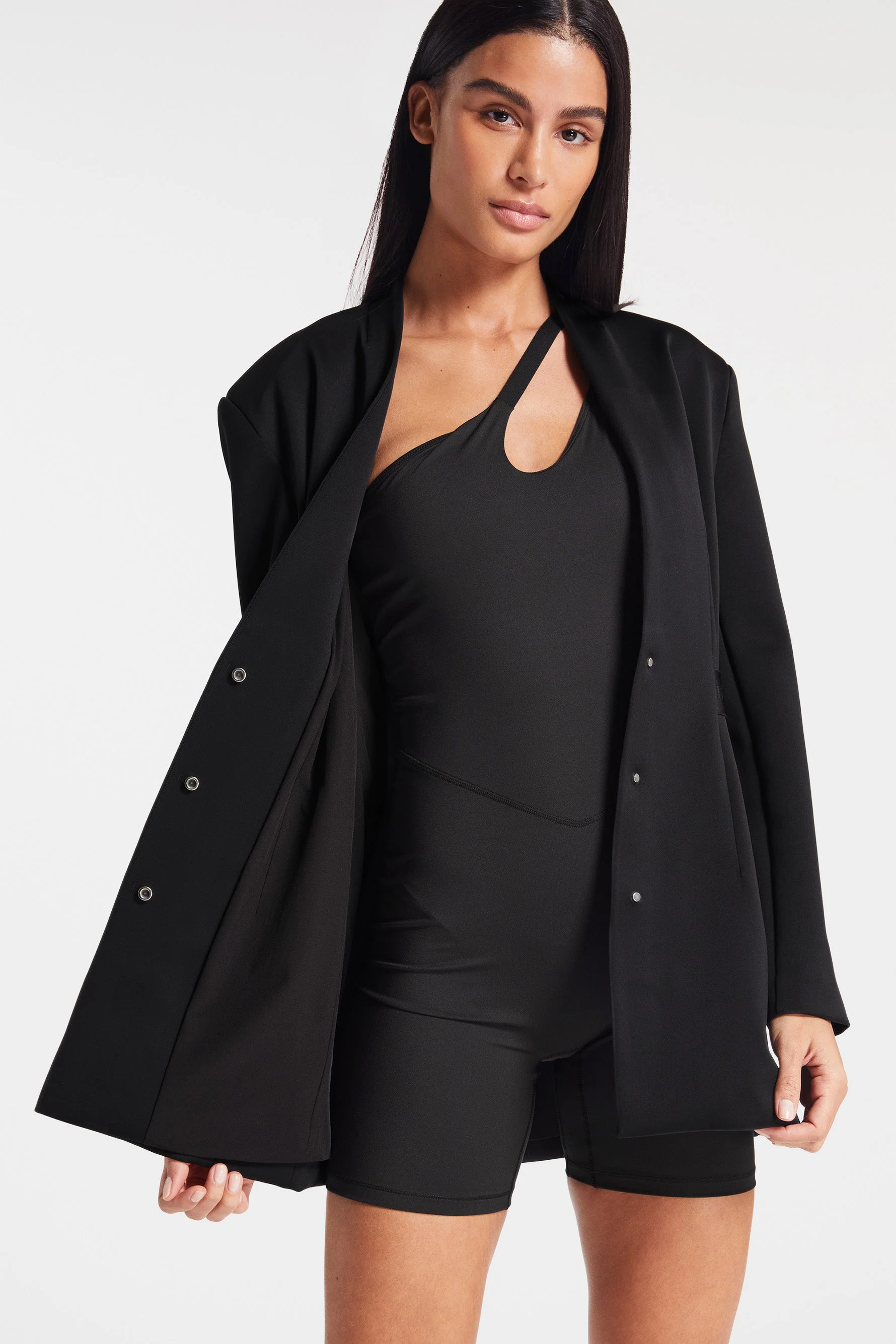 BANDIER Asymmetric Tempo Short Catsuit - Black BND10261 - Image 4