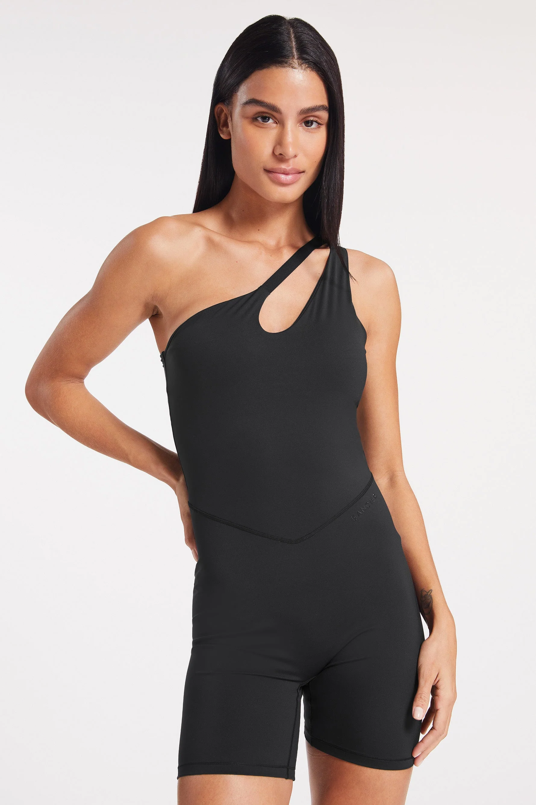 BANDIER Asymmetric Tempo Short Catsuit - Black BND10261 - Image 5