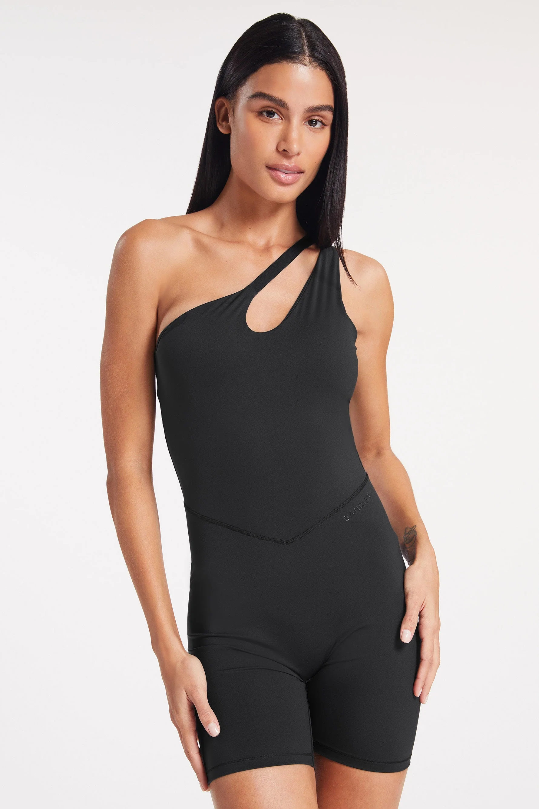 BANDIER Asymmetric Tempo Short Catsuit - Black BND10261 - Image 6