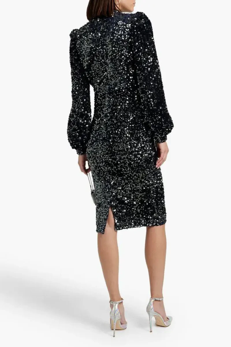 Badgley Mischka Sequined Velvet Dress - Image 3