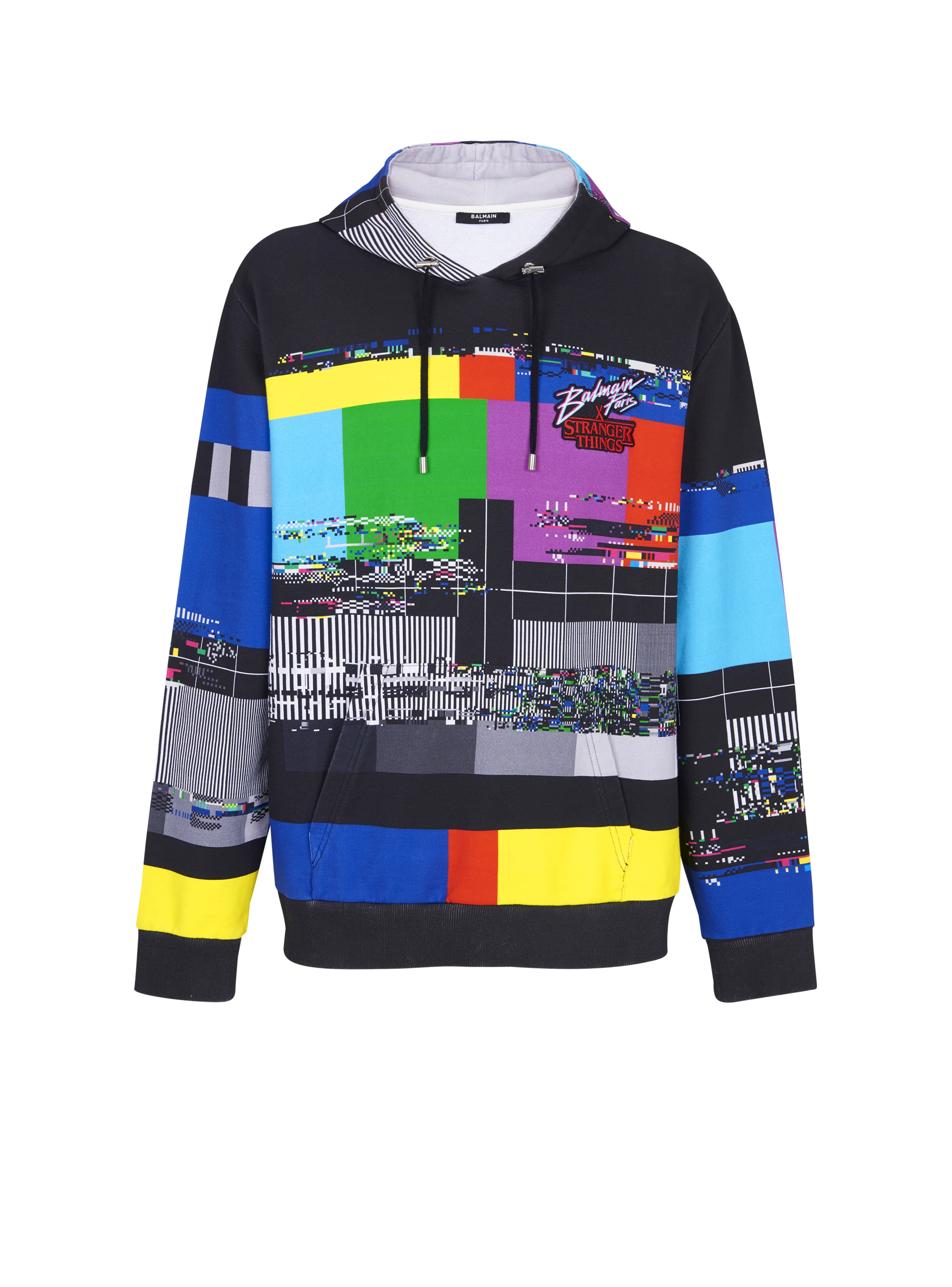 BALMAIN MEN'S MULTICOLOR OVERSIZED GRAPHIC HOODIE