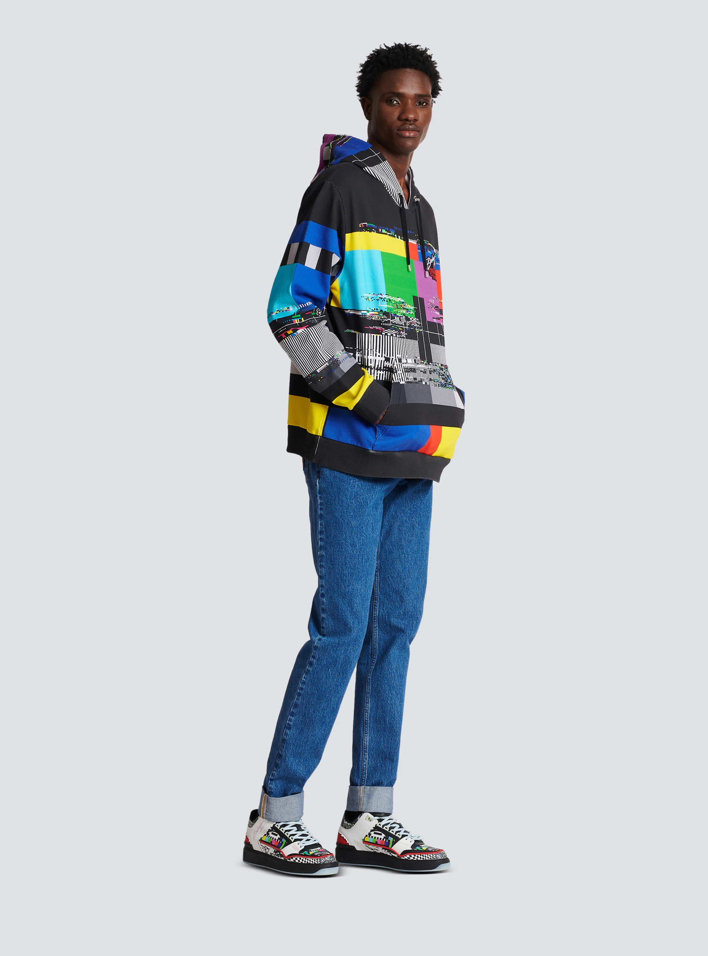 BALMAIN MEN'S MULTICOLOR OVERSIZED GRAPHIC HOODIE - Image 3