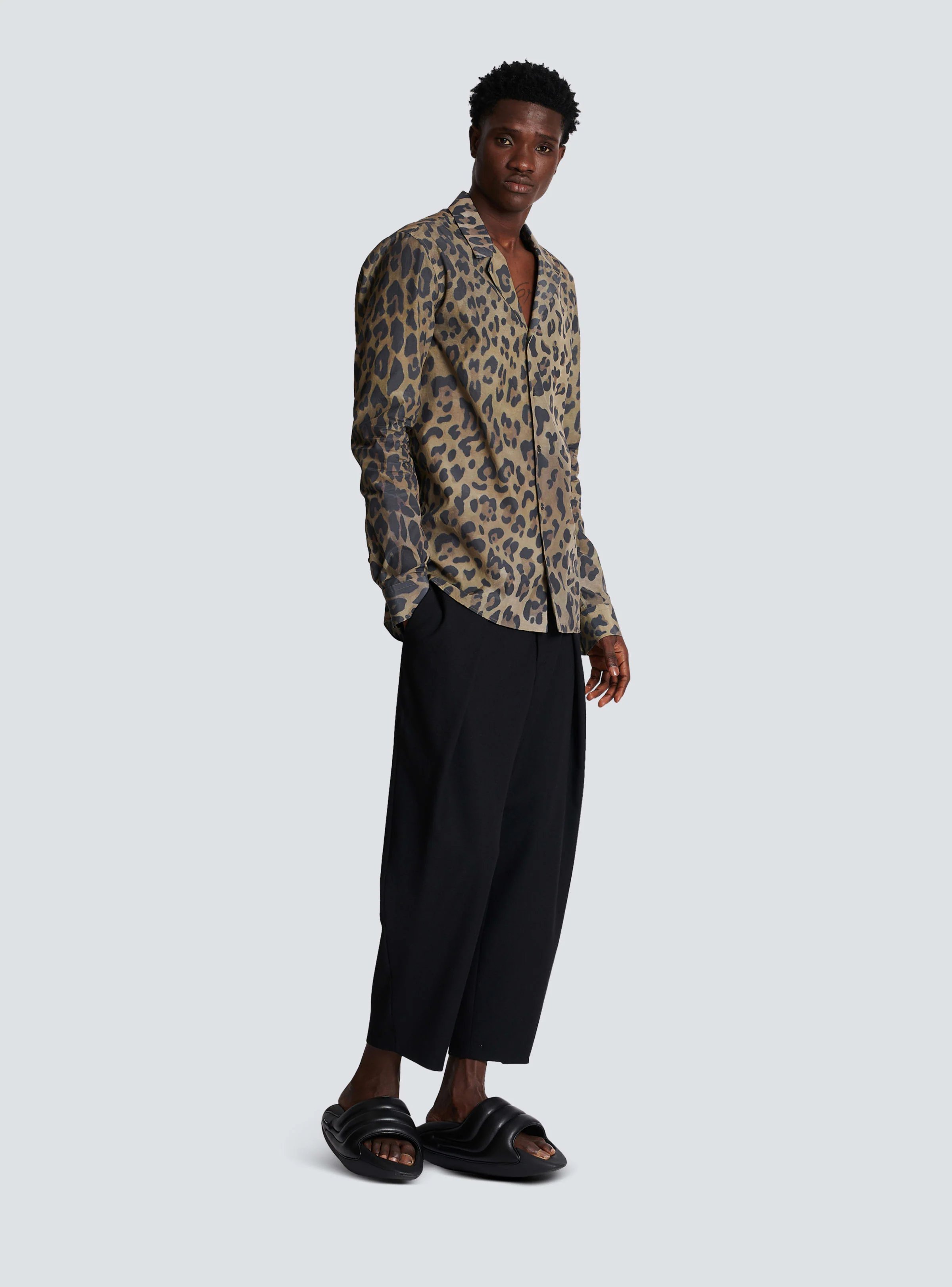 BALMAIN MEN'S MULTI-BROWN LEOPARD PRINT PYJAMA SHIRT - Image 3