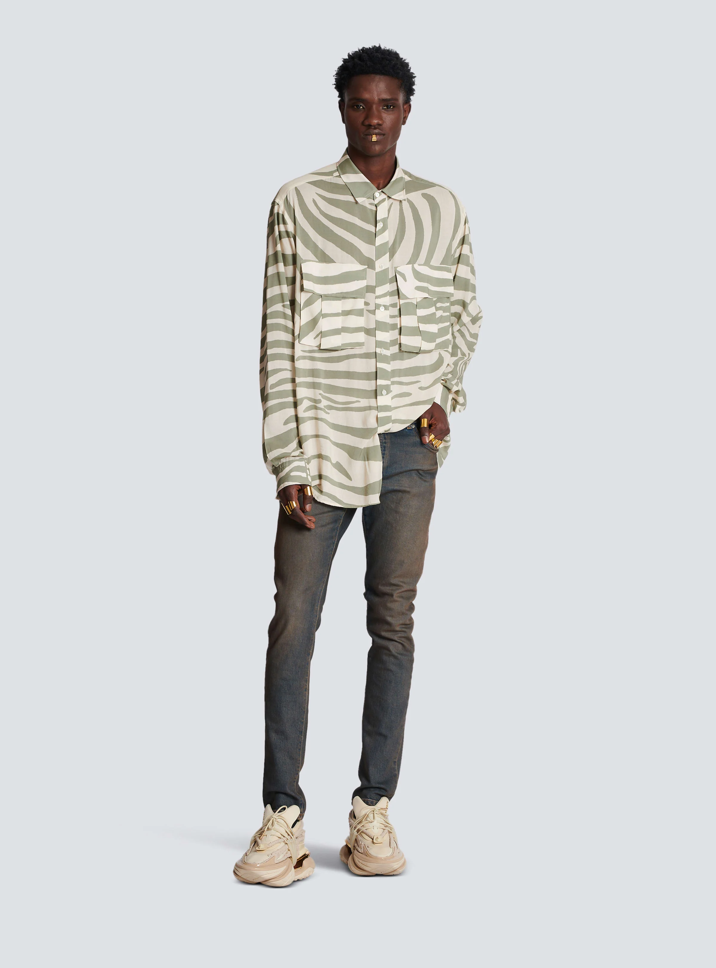 BALMAIN MEN'S AO ZEBRA PRINT FRONT POCKETS SHIRT NWT - Image 2