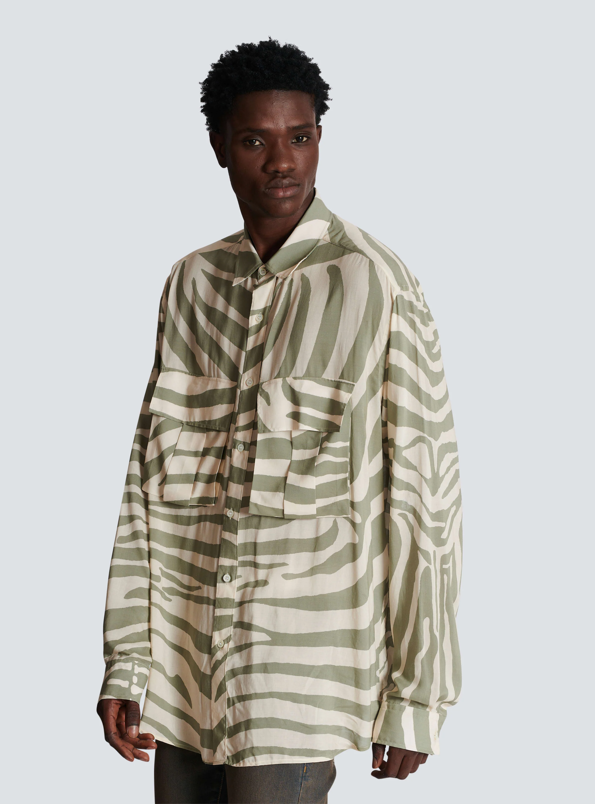BALMAIN MEN'S AO ZEBRA PRINT FRONT POCKETS SHIRT NWT - Image 5