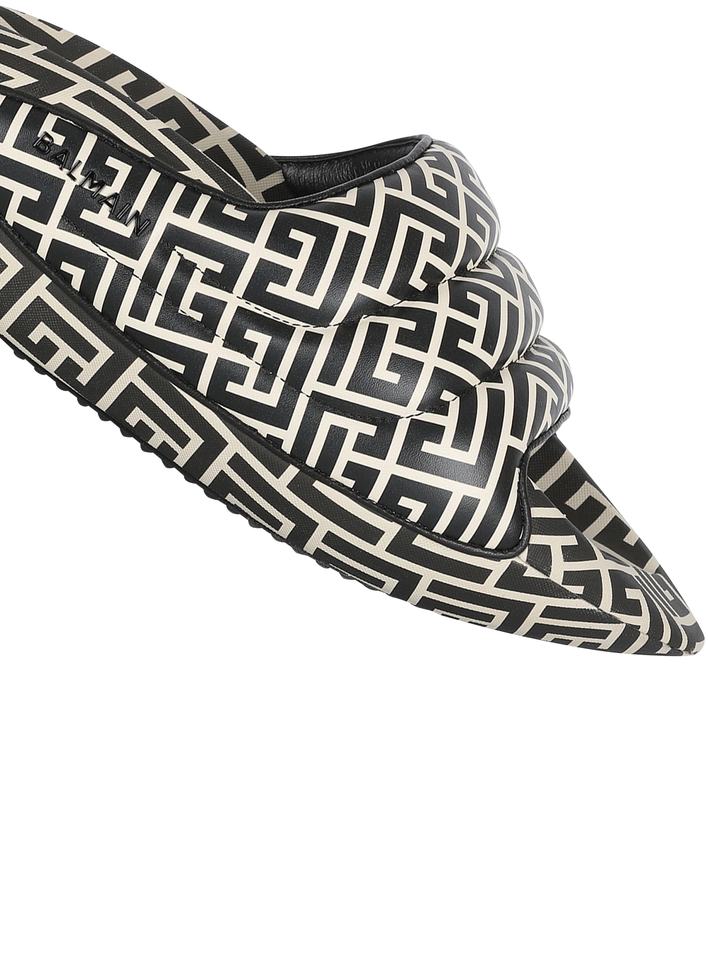 BALMAIN MEN'S IVORY BLACK CALFSKIN MONOGRAM SNEAKERS - Image 5