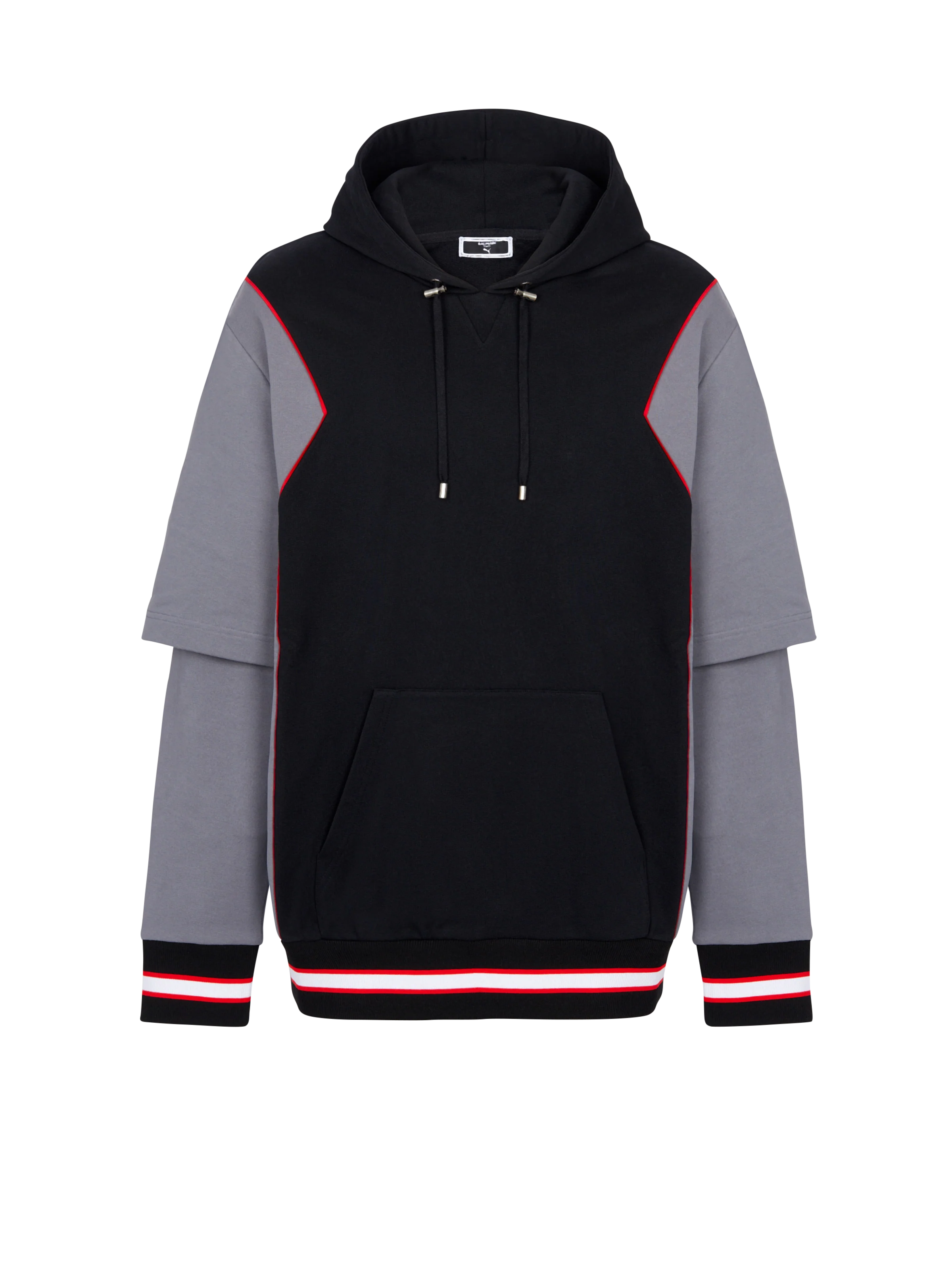 BALMAIN MEN'S BLACK GREY OVERSIZED HOODIE WITH STRIPES