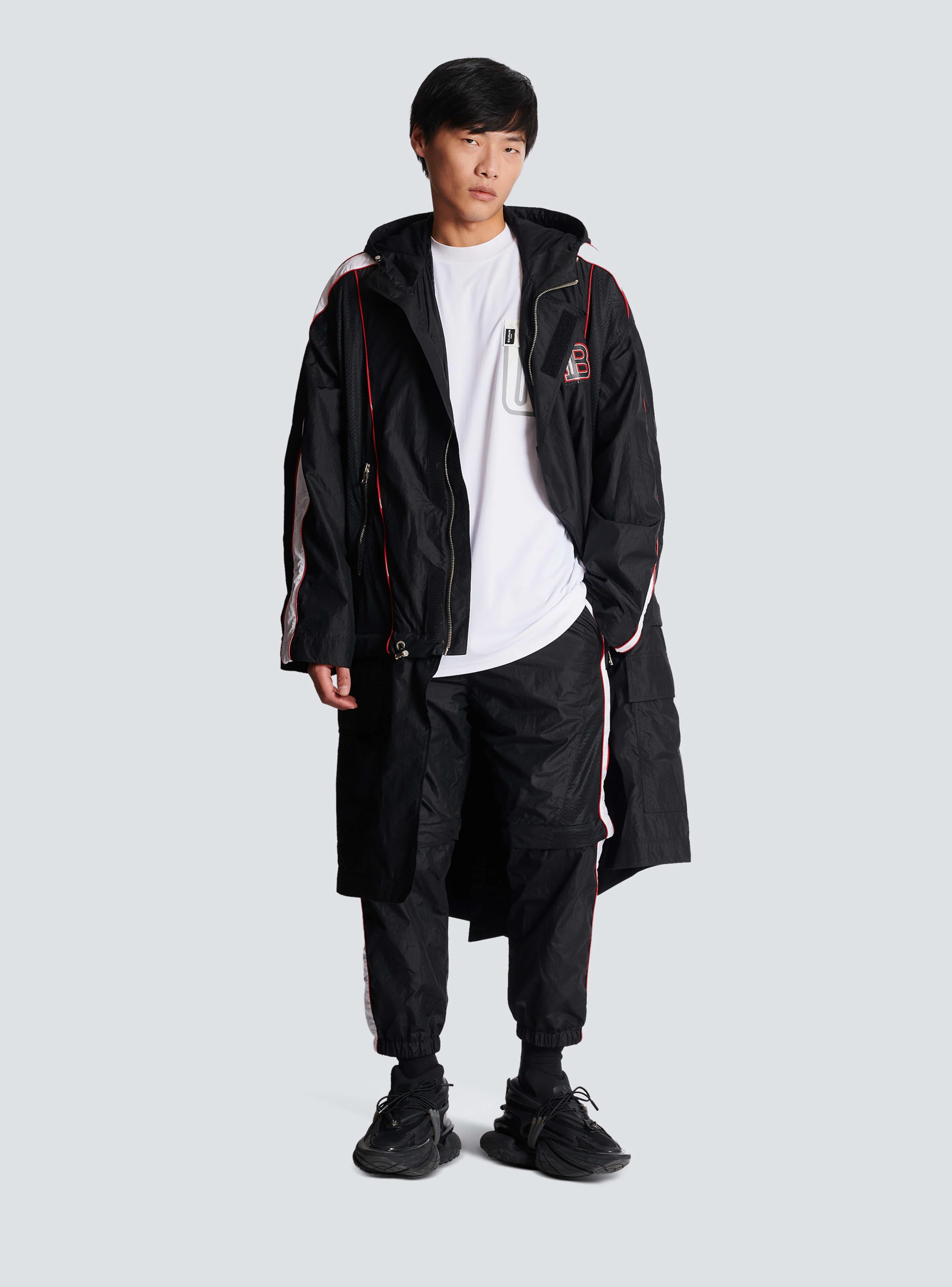 BALMAIN MEN'S BLACK MID-LENGTH PARKA WITH STRIPES - Image 2