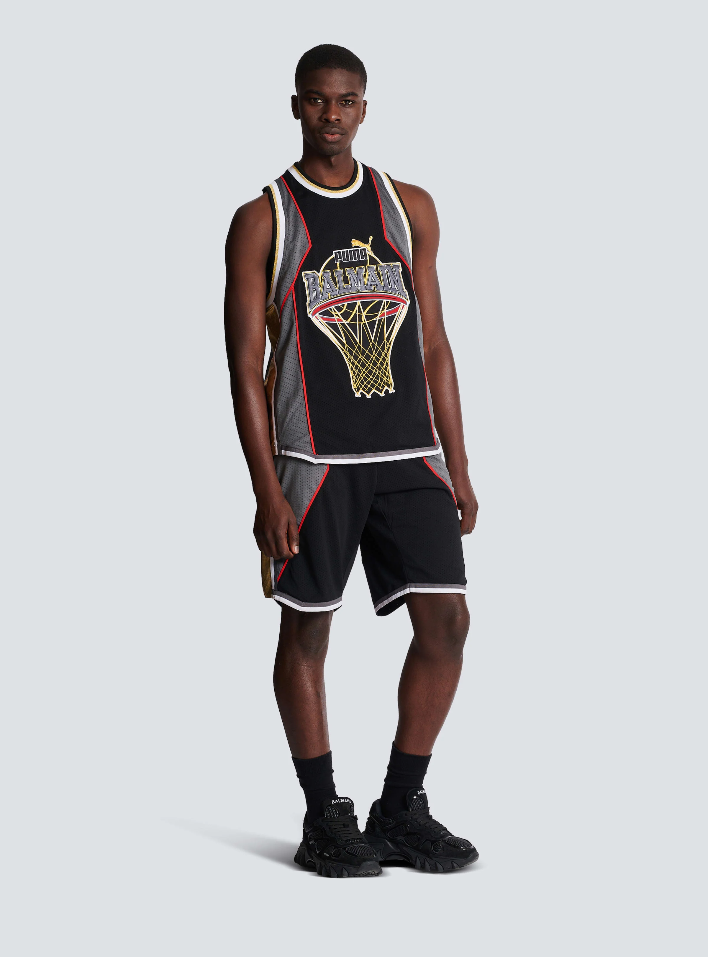 BALMAIN MEN'S BLACK GREY GOLD SLEEVELESS TECHNICAL TANK - Image 2