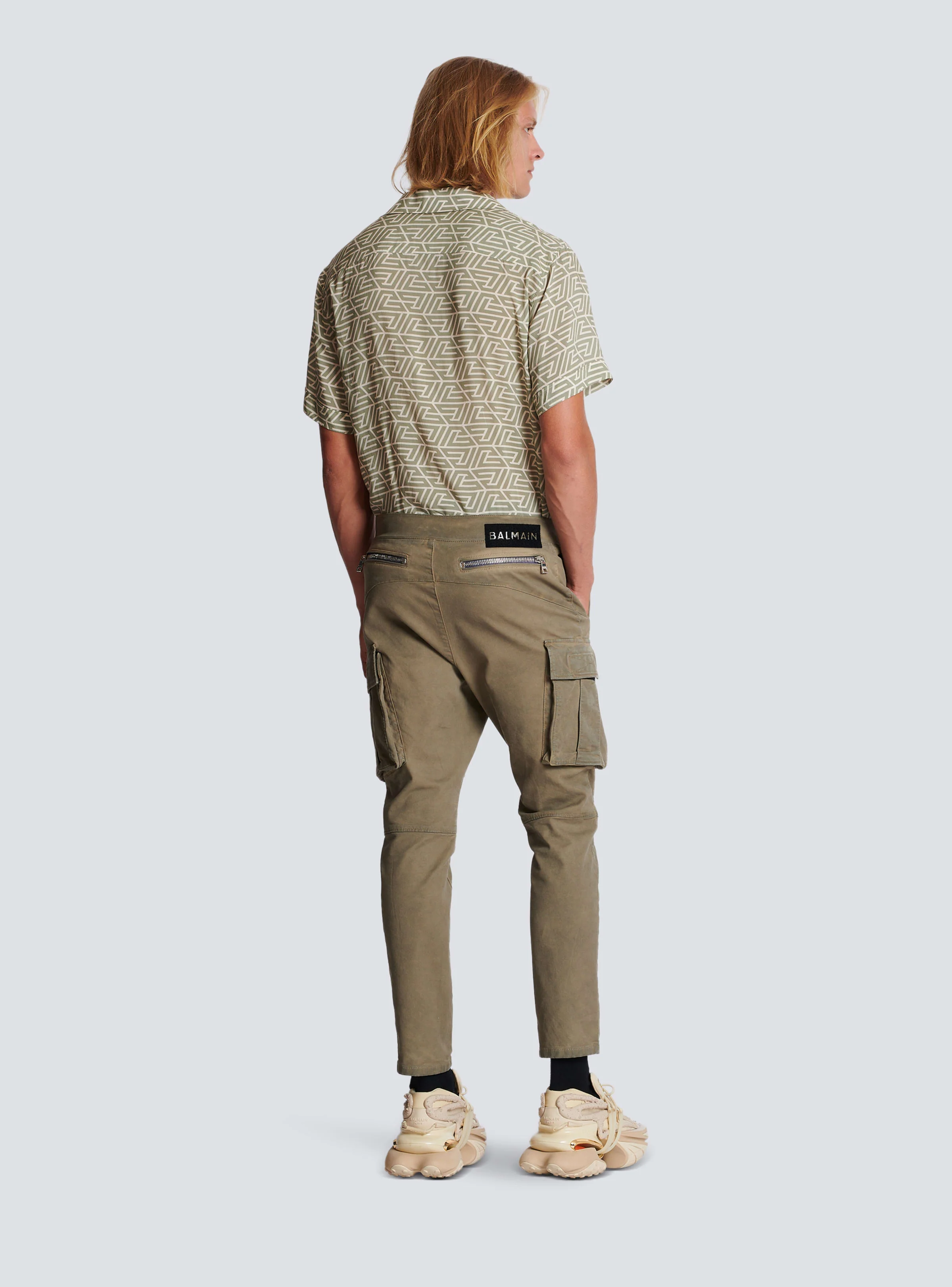 BALMAIN MEN'S CARGO TAPERED KHAKI COTTON & MESH PANTS NWT - Image 4