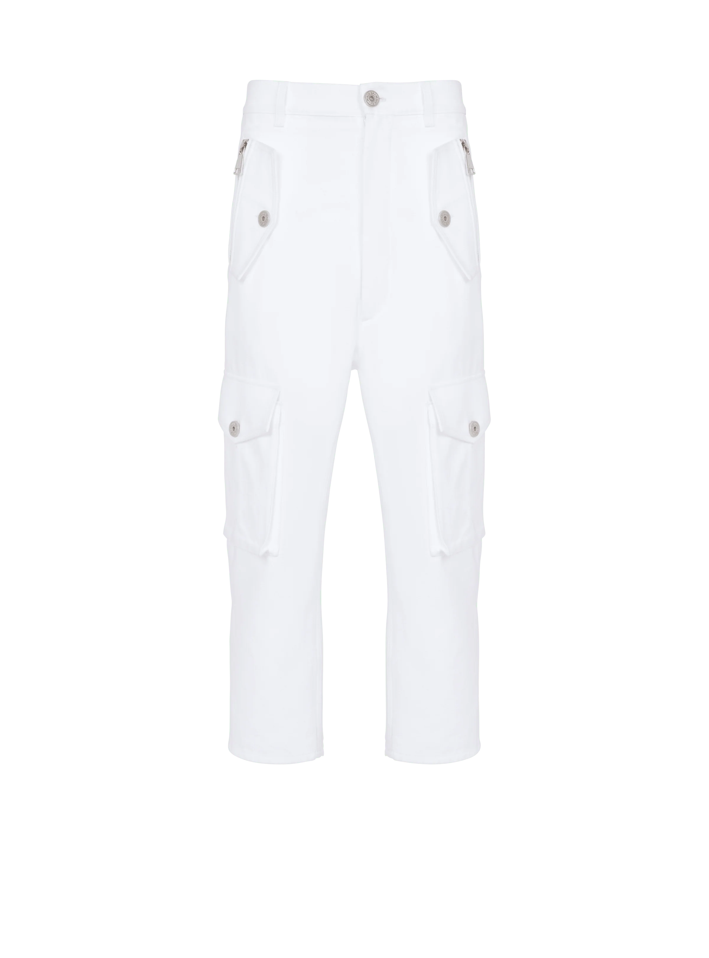 BALMAIN MEN'S WHITE LOOSE CARGO TROUSERS