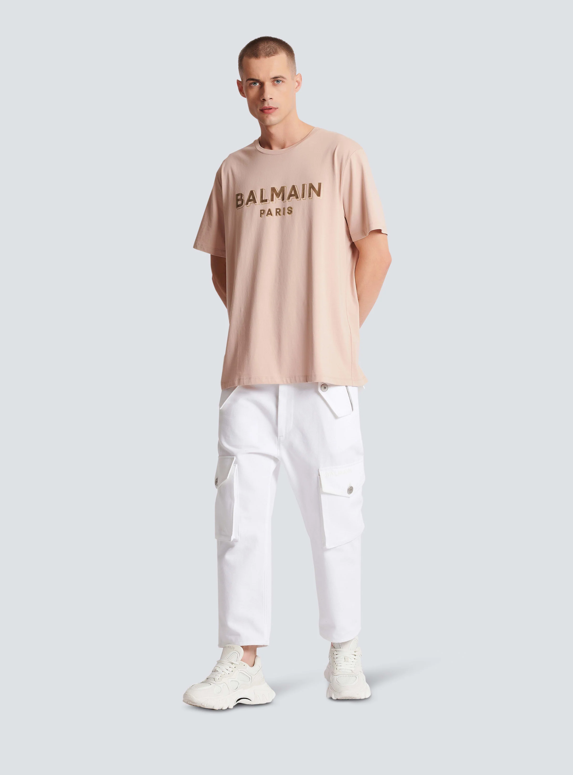 BALMAIN MEN'S WHITE LOOSE CARGO TROUSERS - Image 2