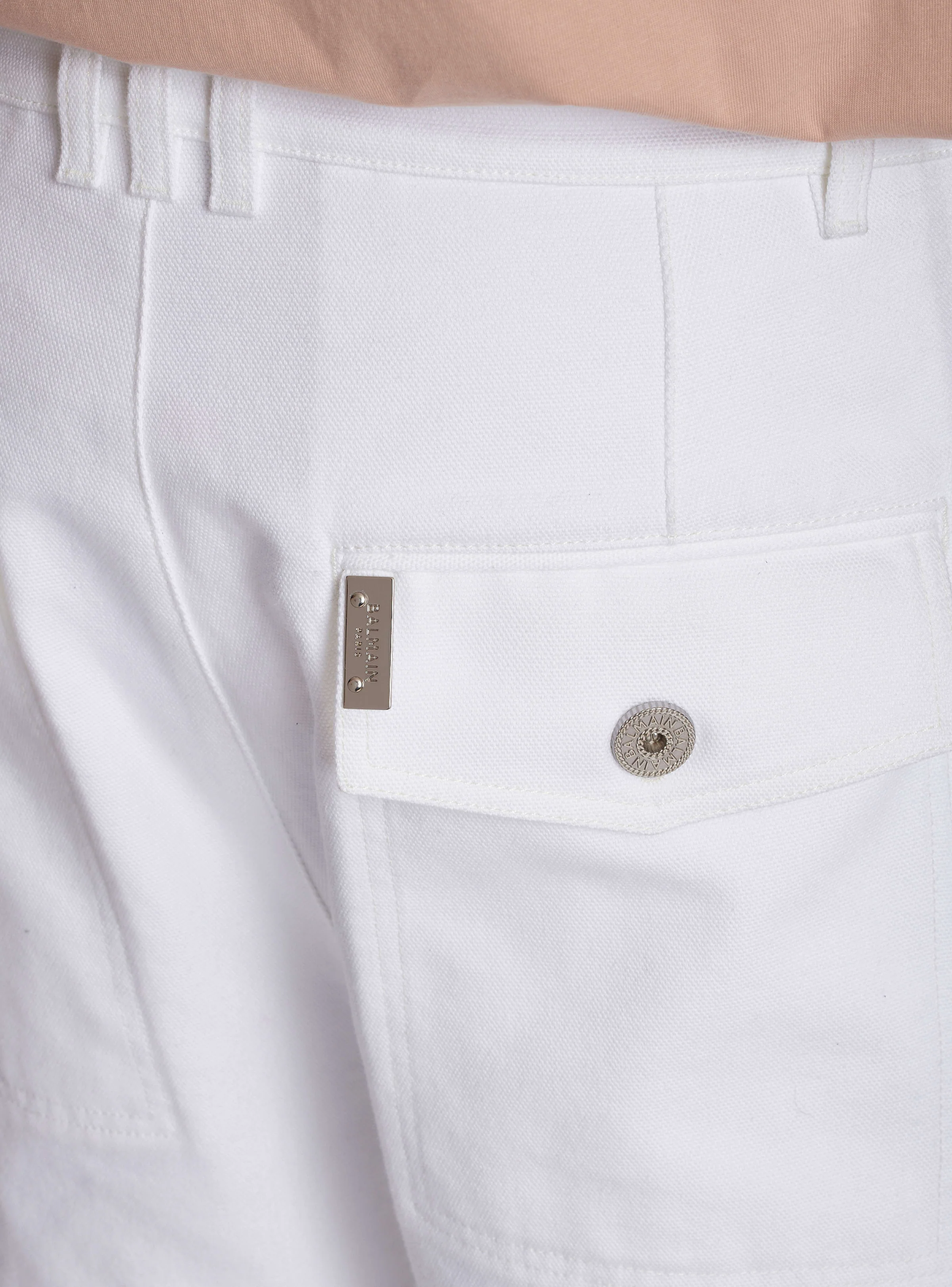 BALMAIN MEN'S WHITE LOOSE CARGO TROUSERS - Image 6