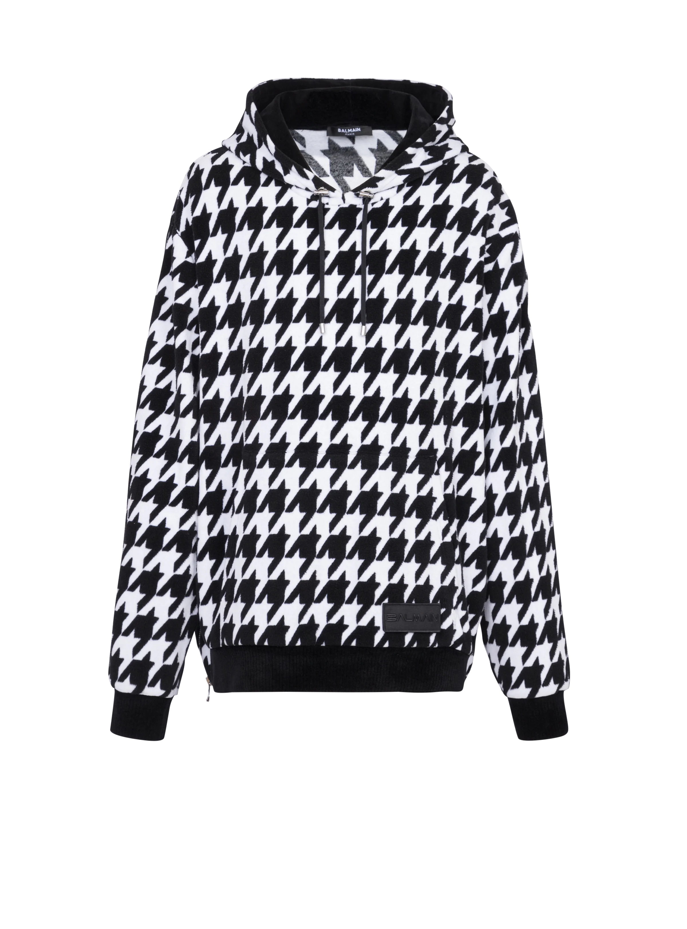 BALMAIN MEN'S BLACK AND WHITE HOUNDSTOOTH OVERSIZED HOODIE