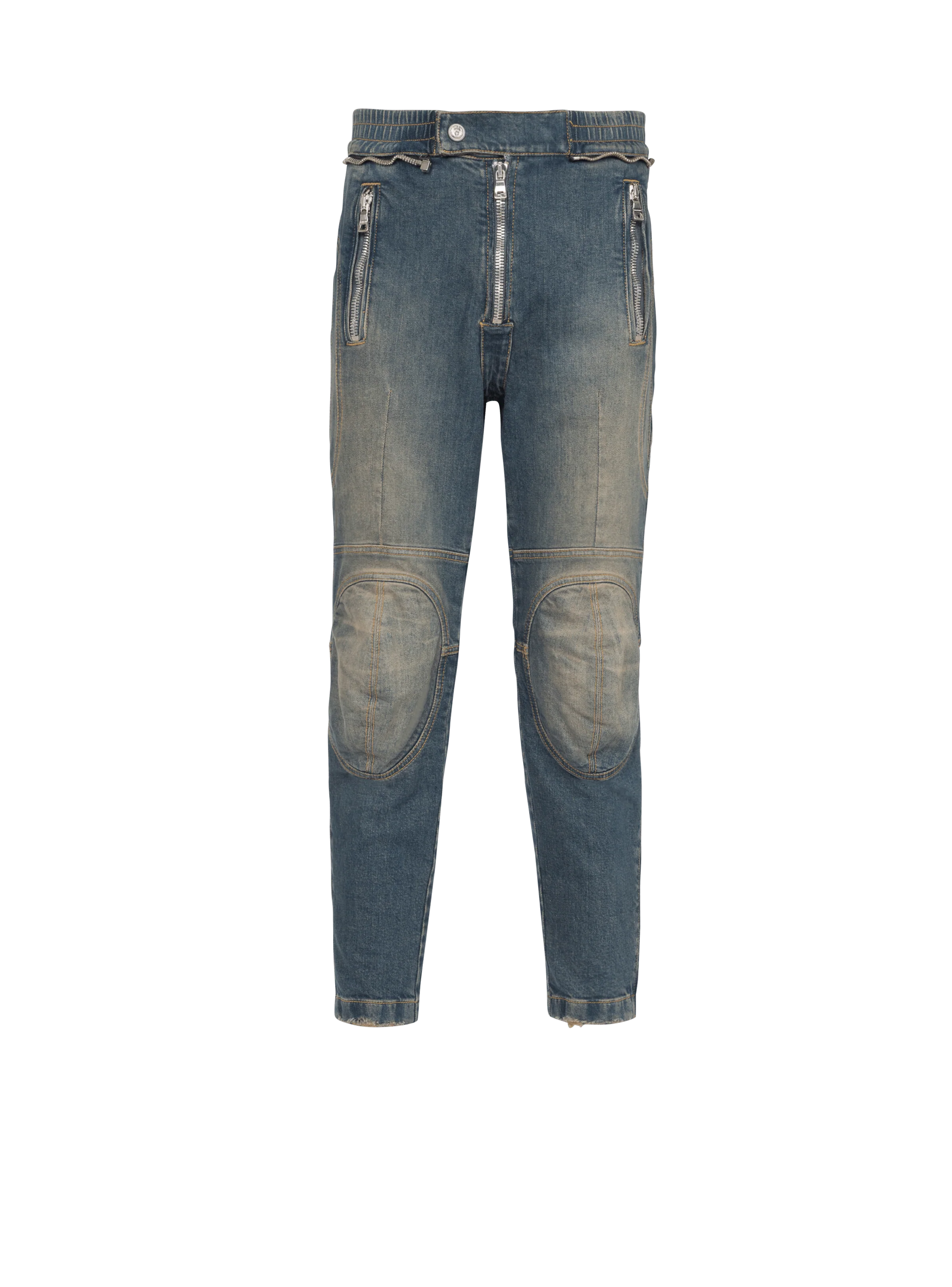 BALMAIN MEN'S KNEE-PADS DESTROYED RIDER JEANS NWT