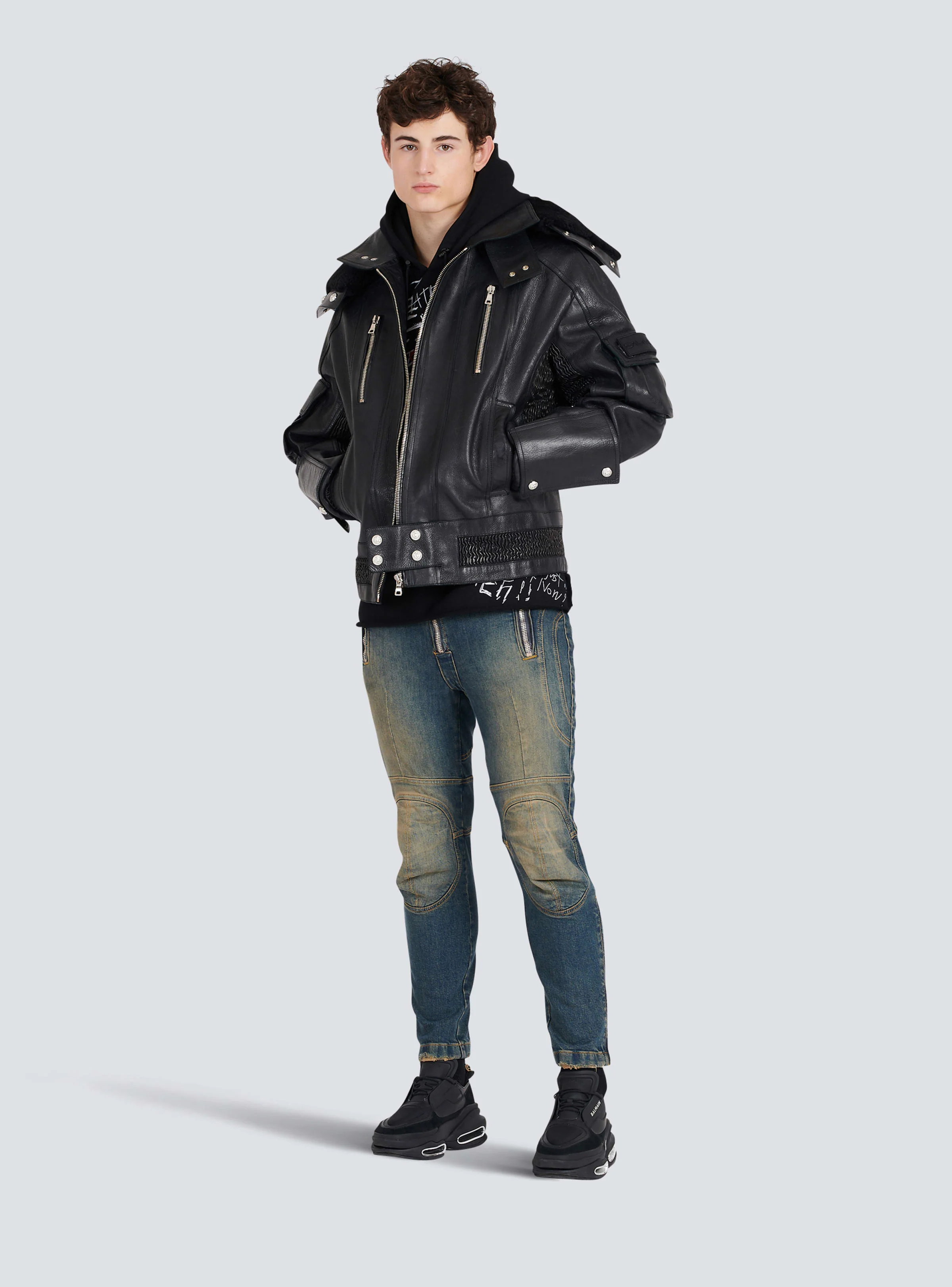 BALMAIN MEN'S KNEE-PADS DESTROYED RIDER JEANS NWT - Image 2