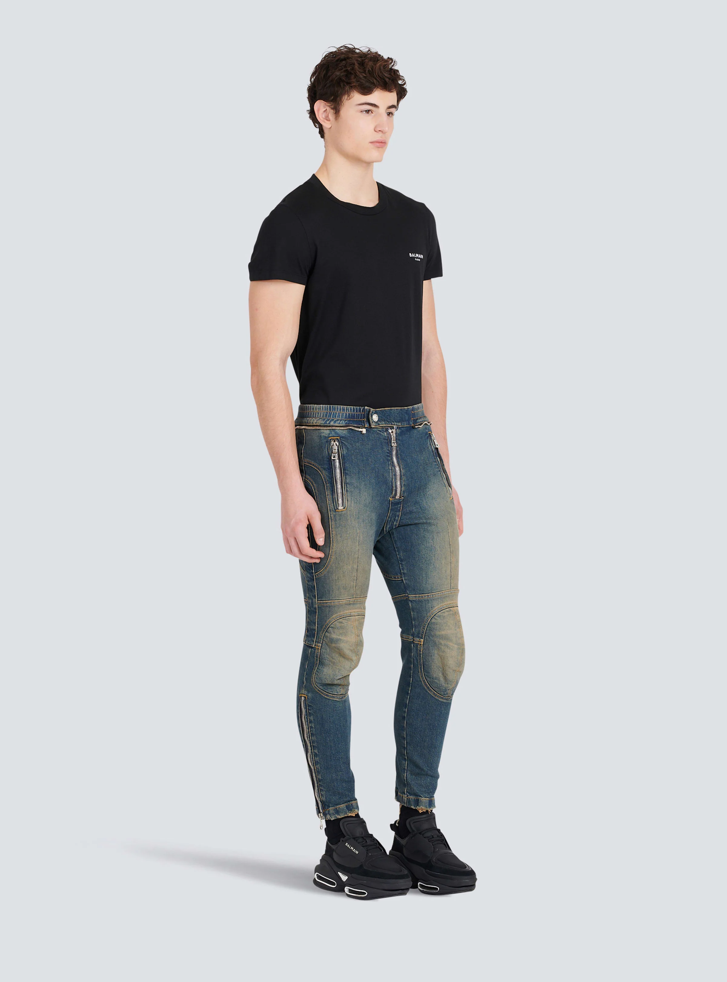 BALMAIN MEN'S KNEE-PADS DESTROYED RIDER JEANS NWT - Image 3