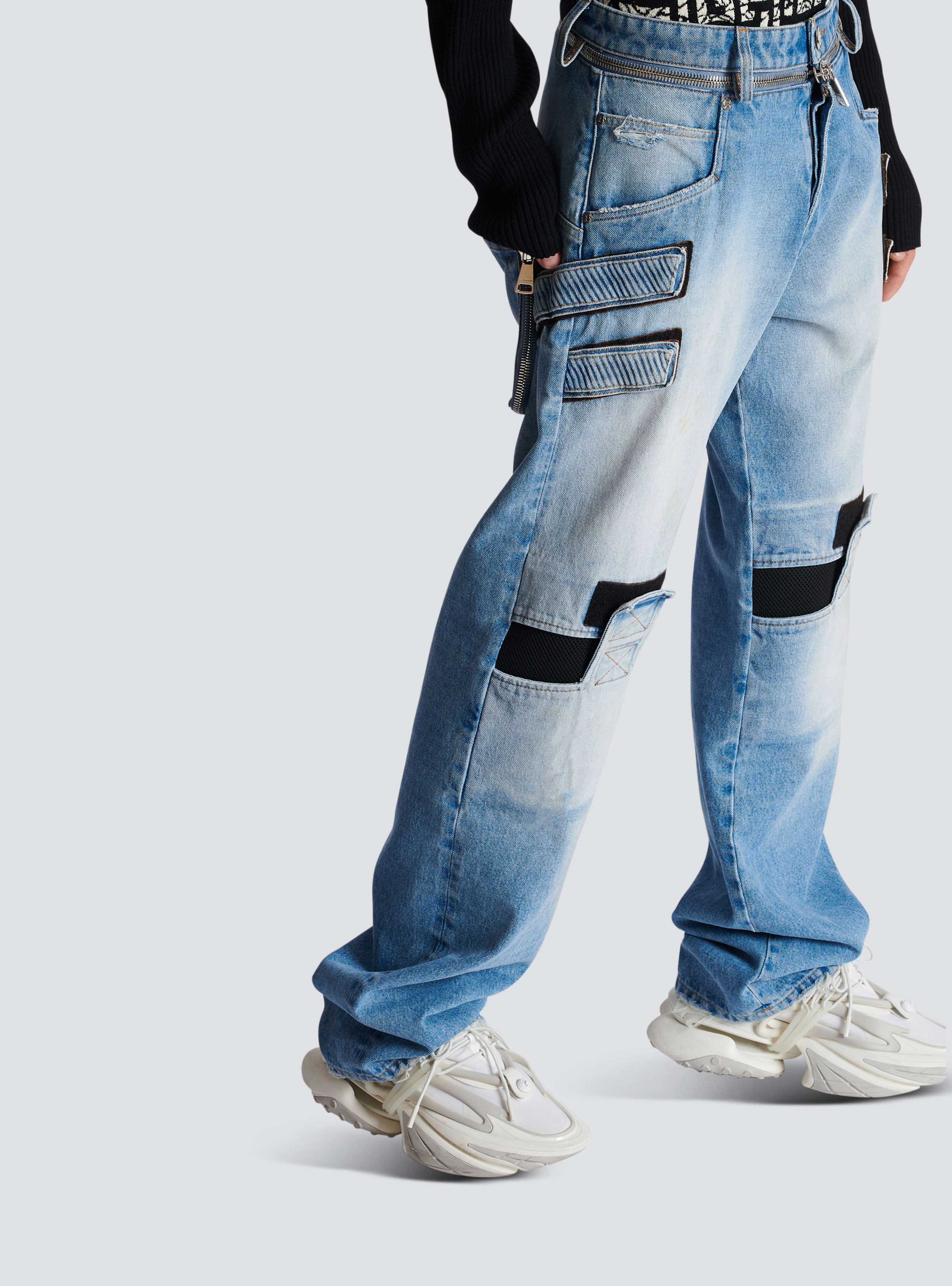 BALMAIN MEN'S KNEE PATCH LOOSE BLUE DENIM PANTS NWT - Image 6