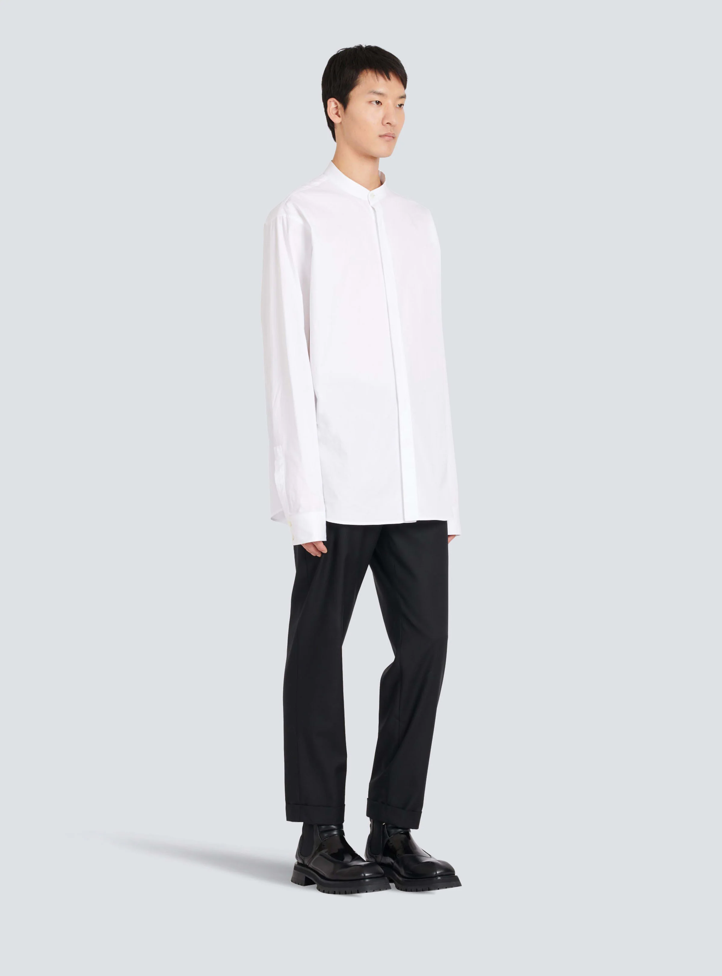 BALMAIN MEN'S MAO COLLAR COTTON SHIRT NWT - Image 3